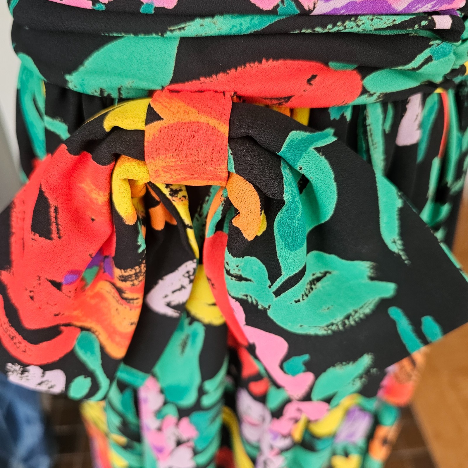 Masquerade 1980s Ruched Drop Waist Prom Party Dress Tropical Floral Size XS READ
