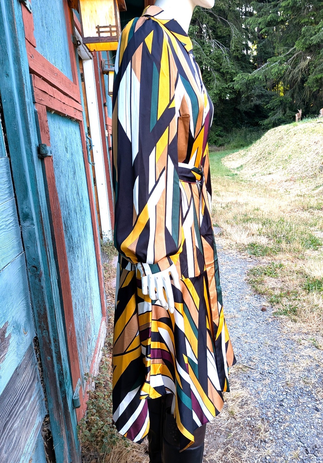 Vintage Belted Dress Funky Racing Stipes and Designer Cut – 2001