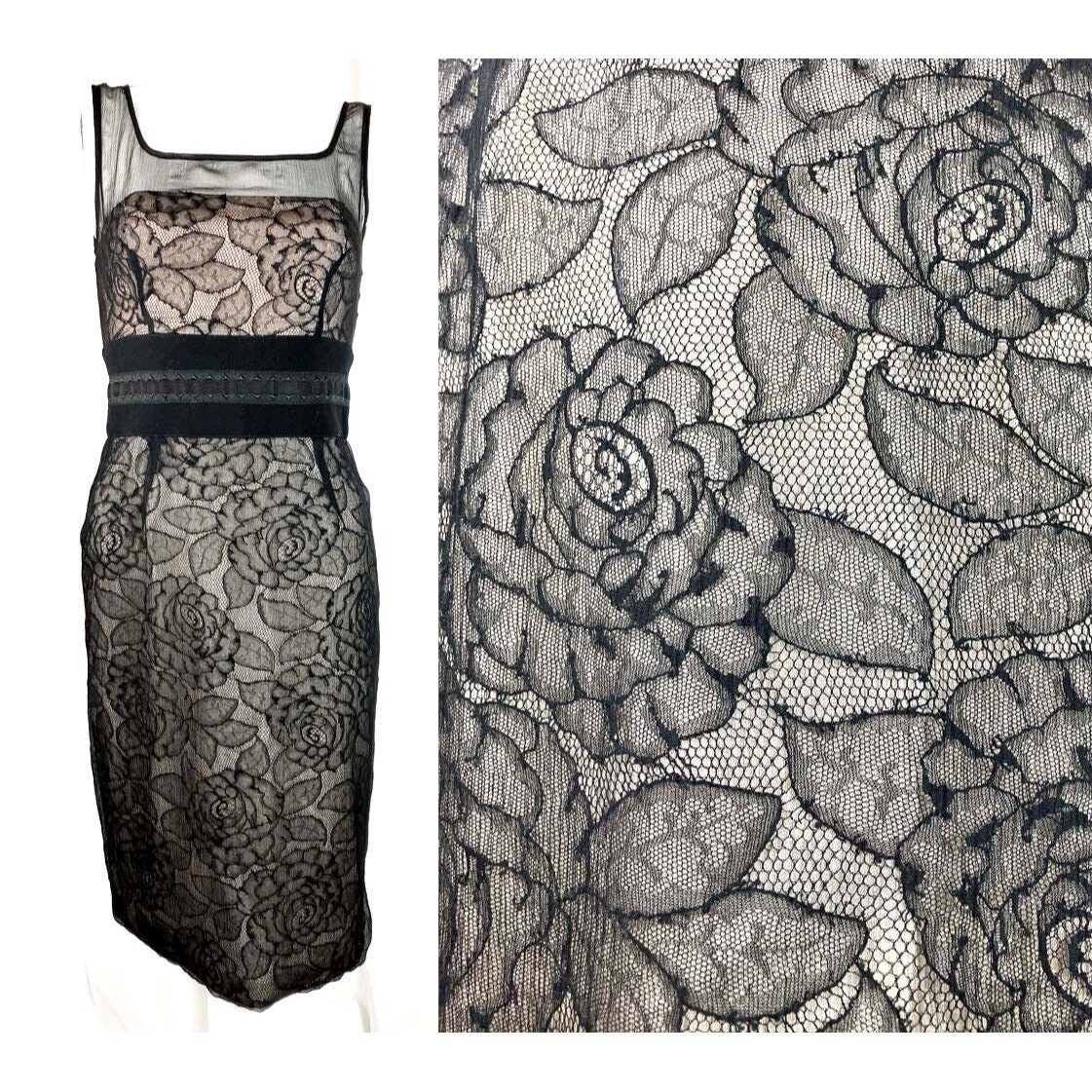 40 IT FAB Allesandro Dell&rsquo;Acqua Illusion Lingerie Lace Roses Cocktail Dress Silk