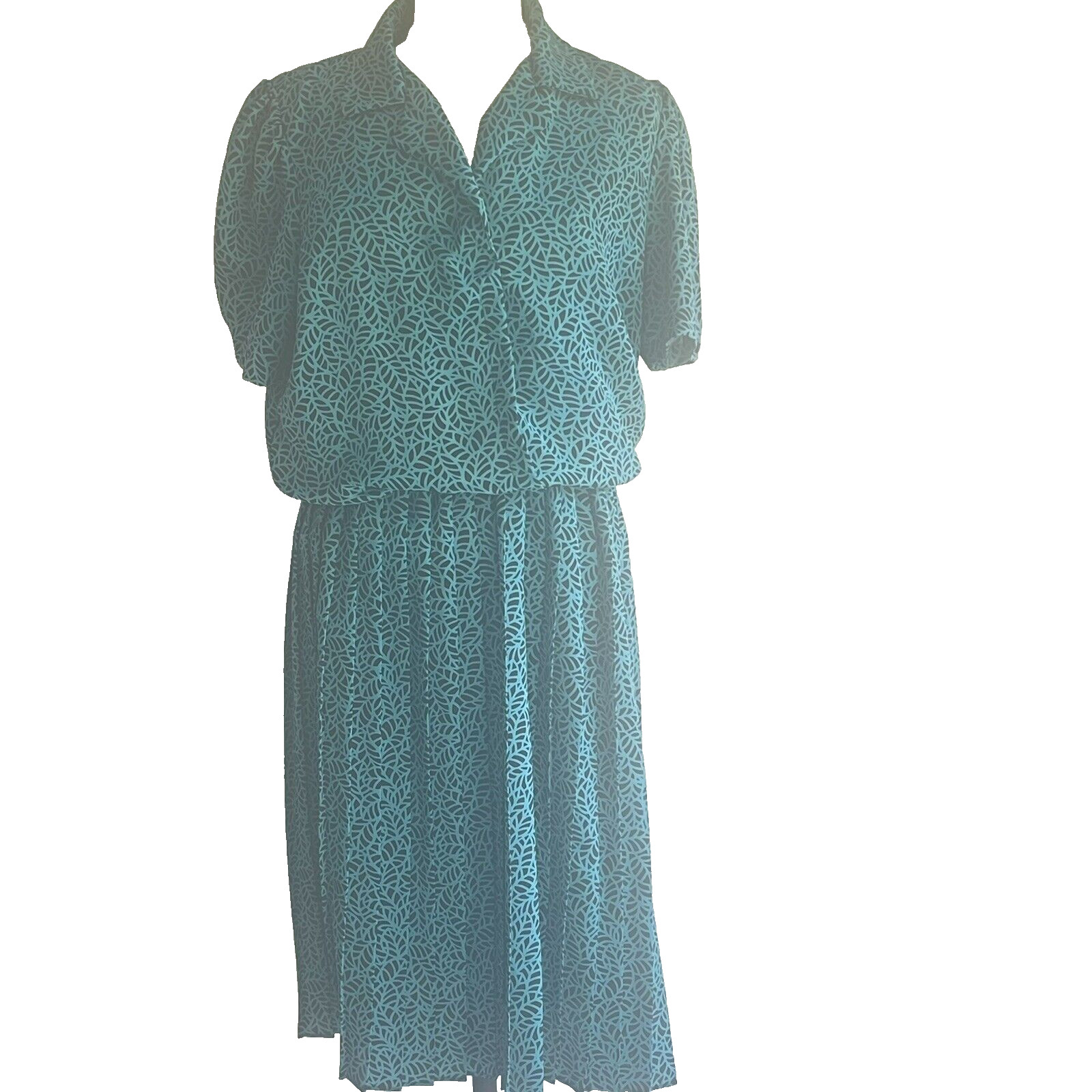 VTG Breli Orig Satin Dress Sz 14 Made in Usa Pleated waist Midi Modest Career