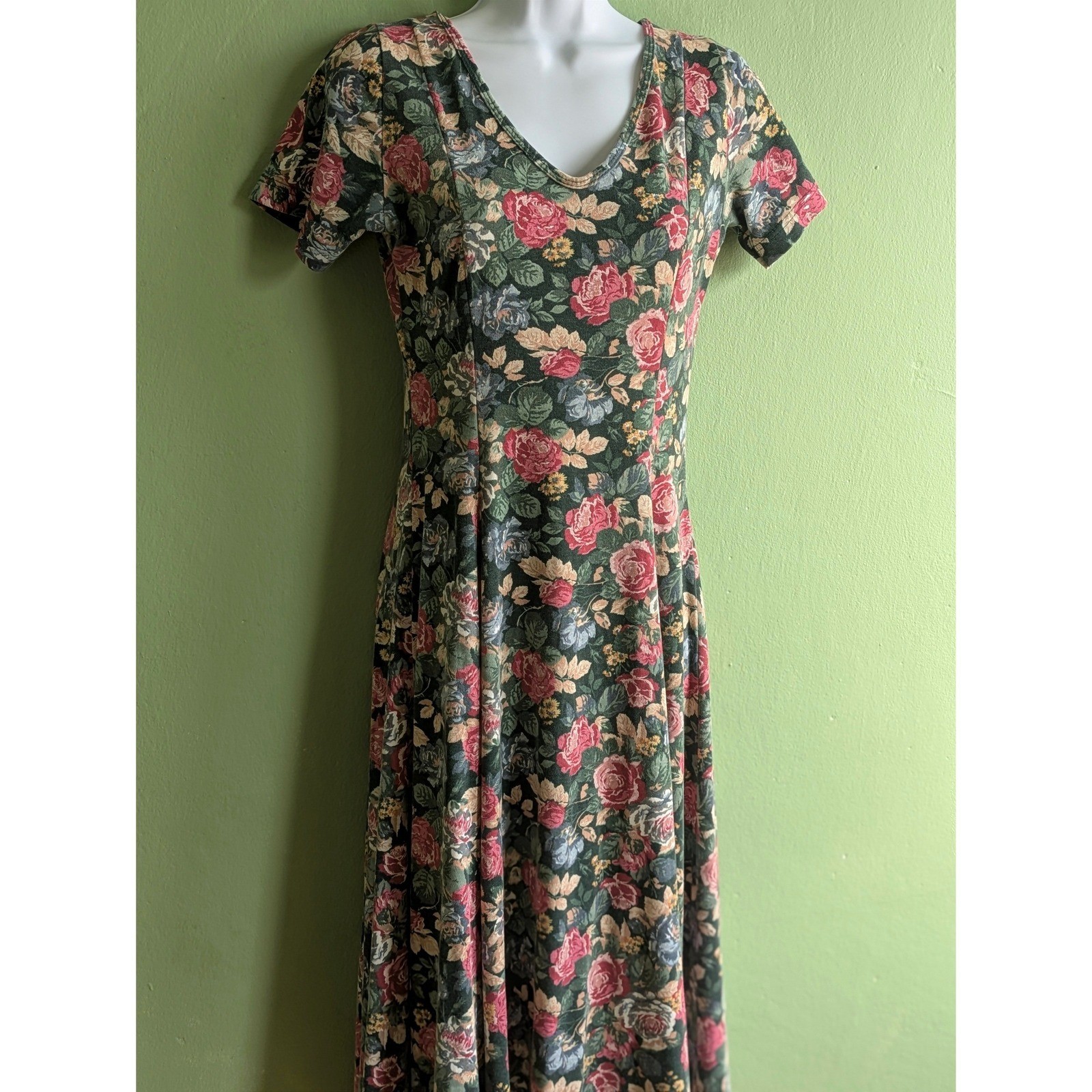 Vintage 90s Floral Cottagecore Dress Rose Print Small USA