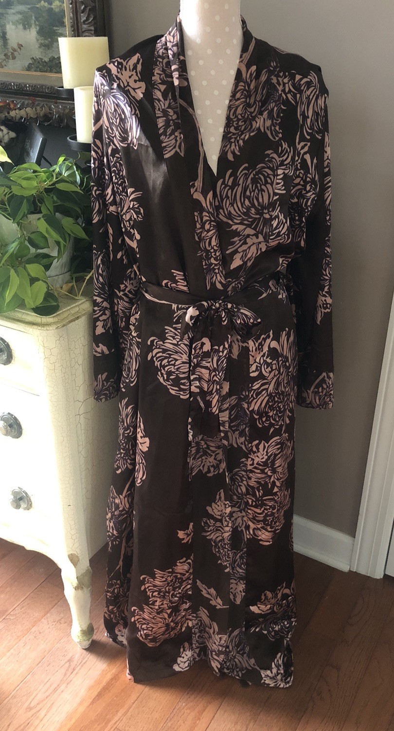 VTG 80s Gilligan & O’Malley Nylon Nightgown & Robe Peignoir Set Brown Pink L/XL