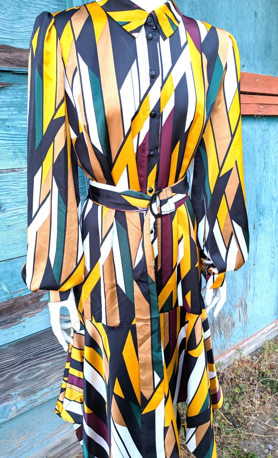 Vintage Belted Dress Funky Racing Stipes and Designer Cut – 2001