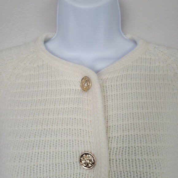 Full Fashioned Vintage Ivory Knit Cardigan Button Up 100% Virgin Acrylic Fibers