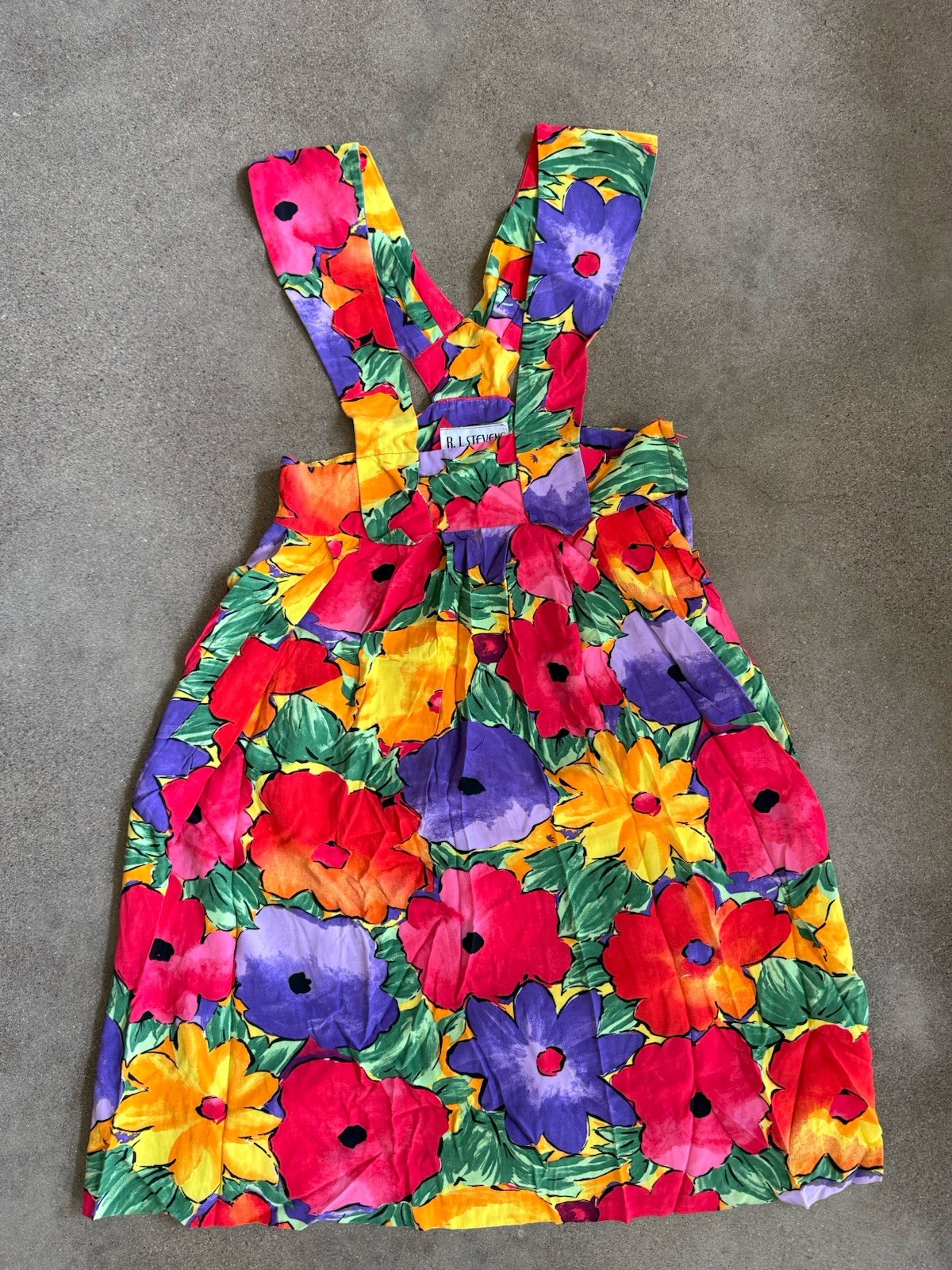 Vintage 1980s R.J. Stevens By Carol Escritor Bright Floral Romper Dress Size 8
