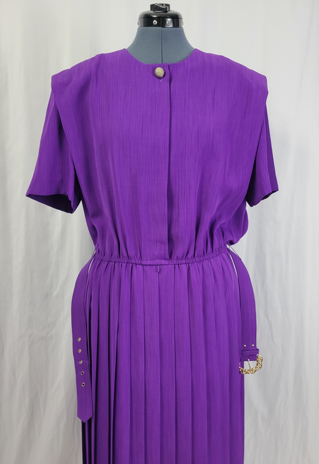 Vintage Leslie Fay Purple Blouson Dress w Pleated Skirt & Matching Belt Size 16
