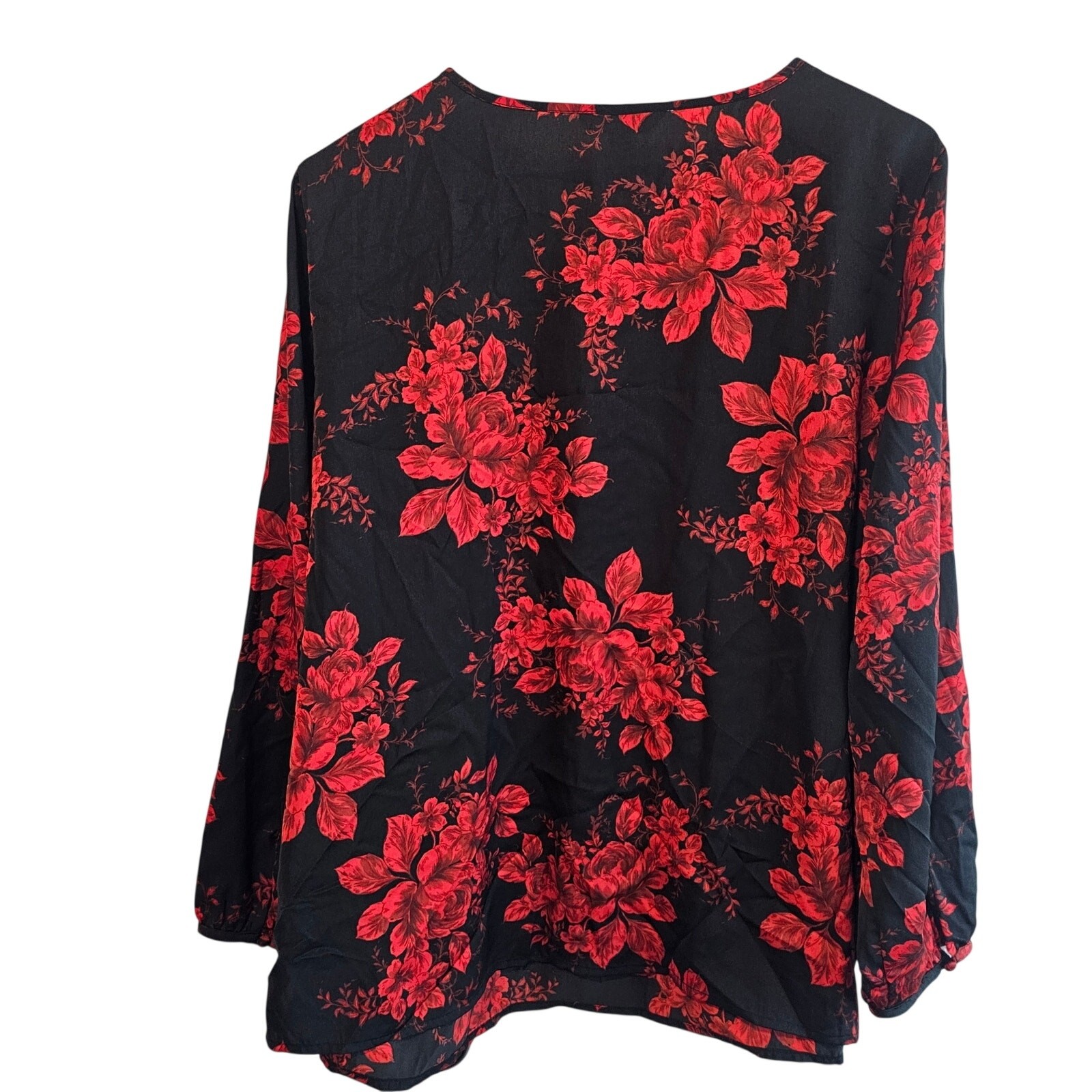 Croft & Barrow Y2K Floral Blouse Womens XL Red Blk Whimsygoth Fairy Boho Roses