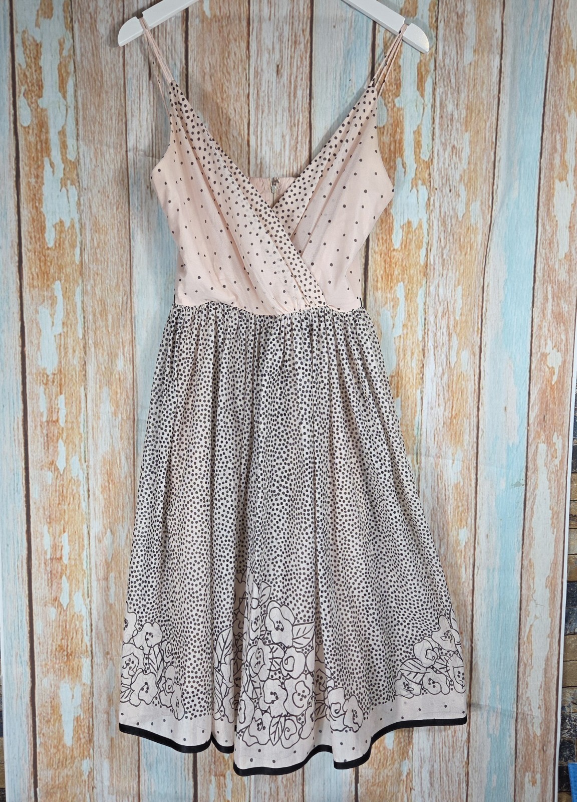 Lilli Diamond California 1950s Sundress Polka Dot Floral Blush pink & Black