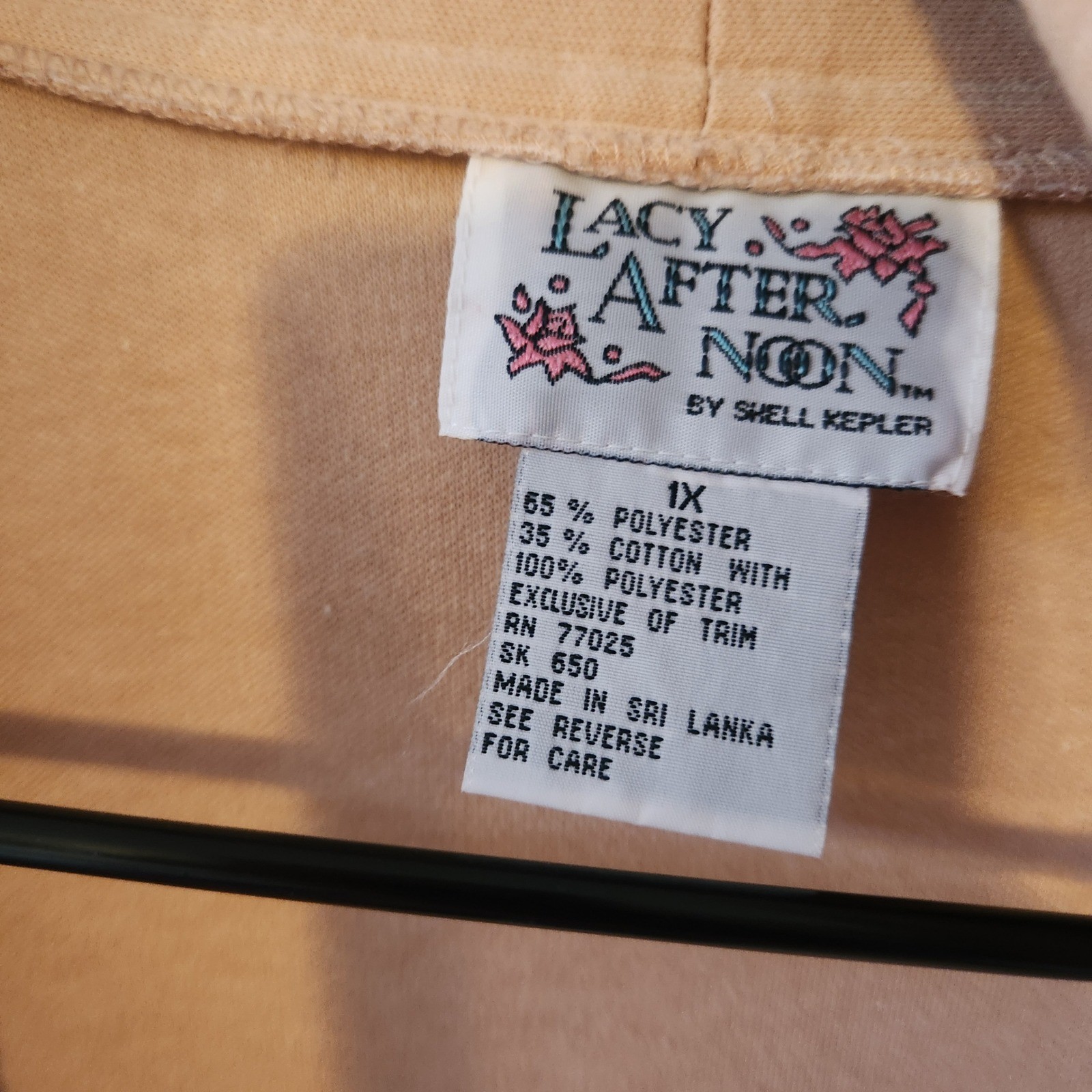 Vintage Lacy Afternoon Shell Kepler Lace Rosette Cardigan Peach Plus Size 1X