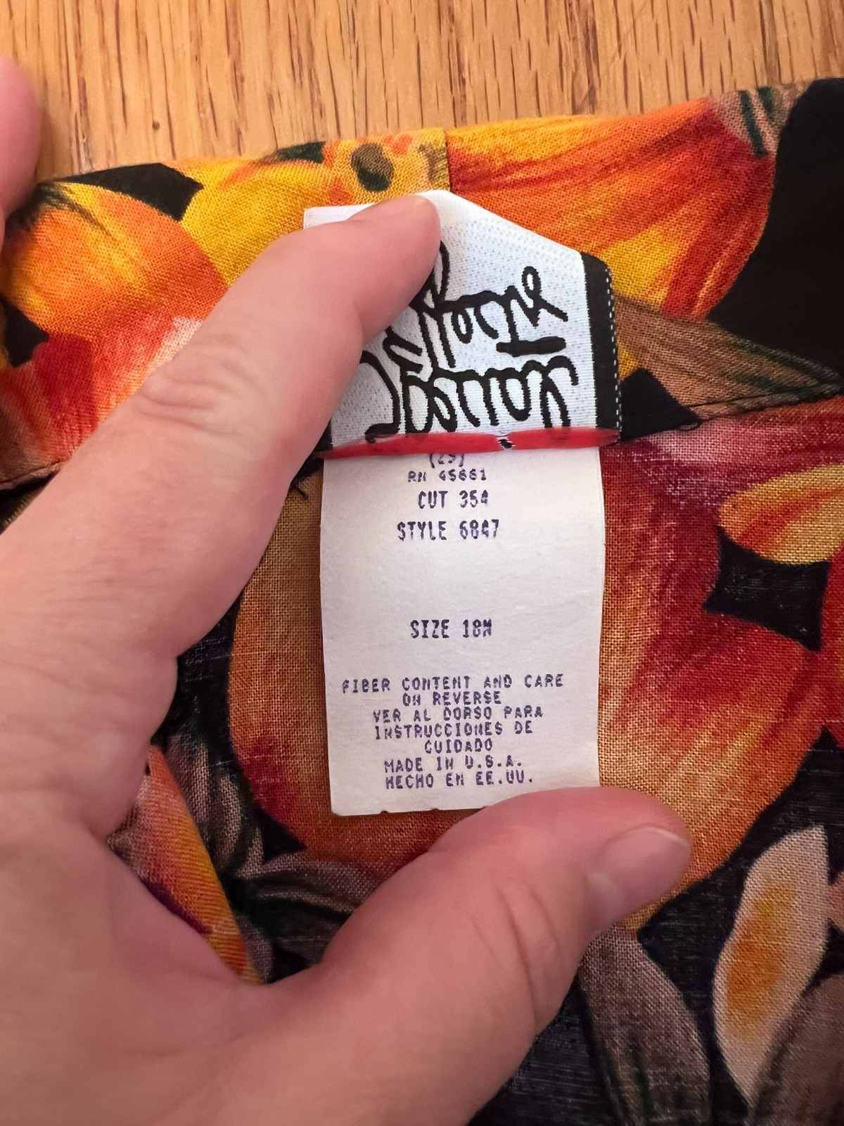 Vintage Special Effects Orange Floral Long Sleeve Dress Size 10, fits M or 6-8