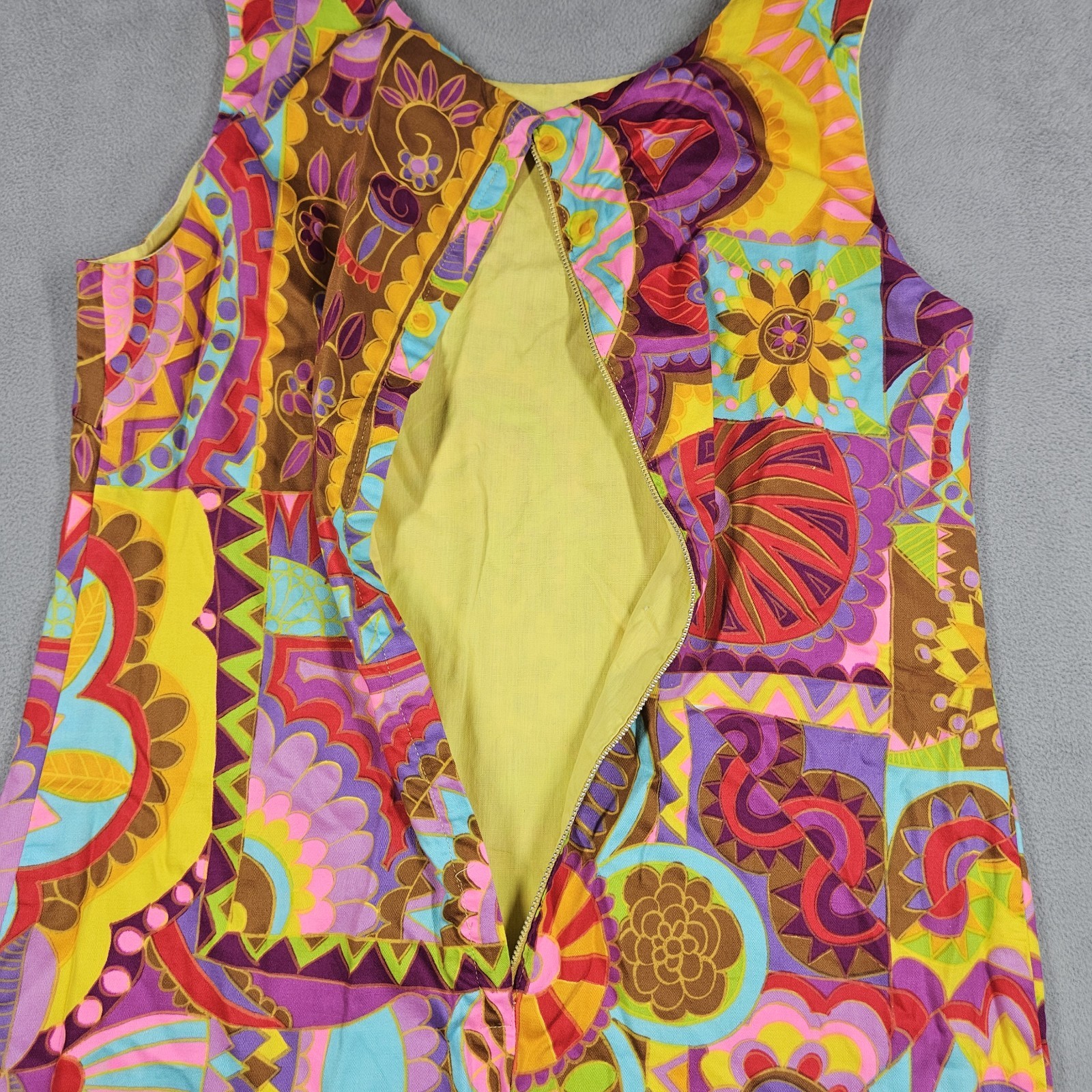 VTG 1960s Screen Printed Psychedelic Shift Dress Size S Japanese Retro Mod Gogo