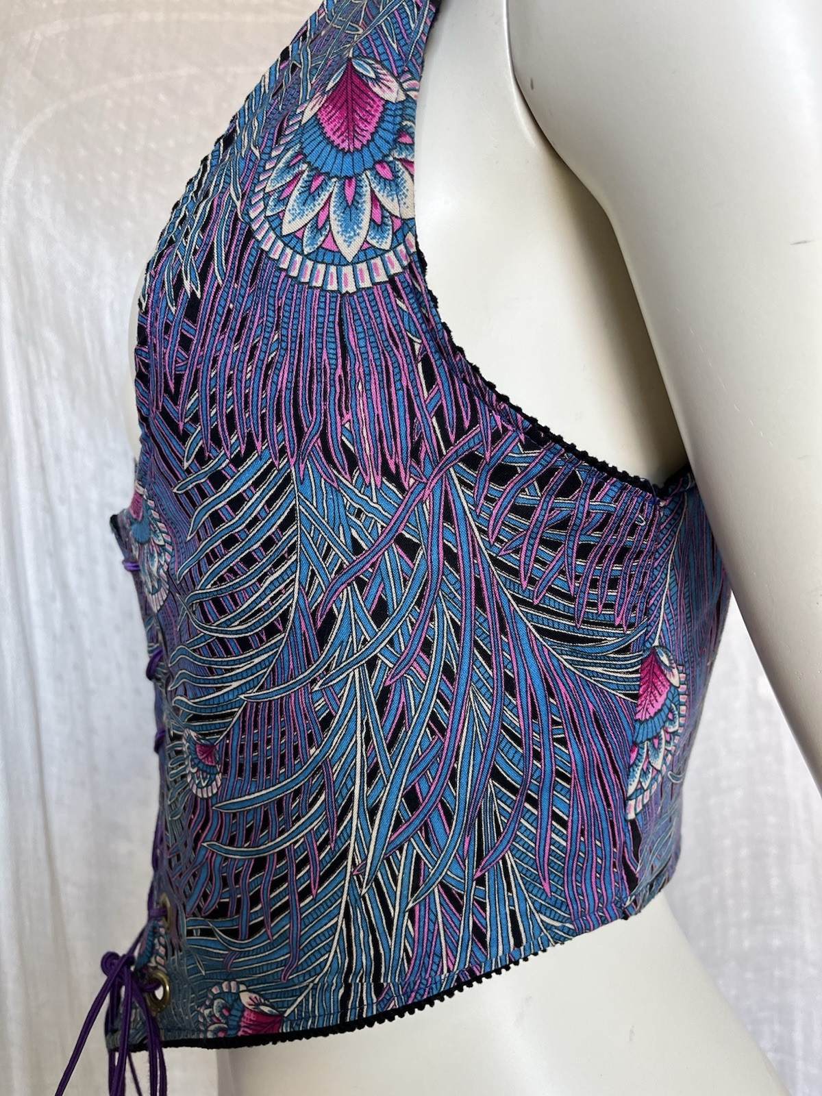 Vintage 70s Corset Vest Underbust Waistcoat Handmade Reversible Goth Festival S