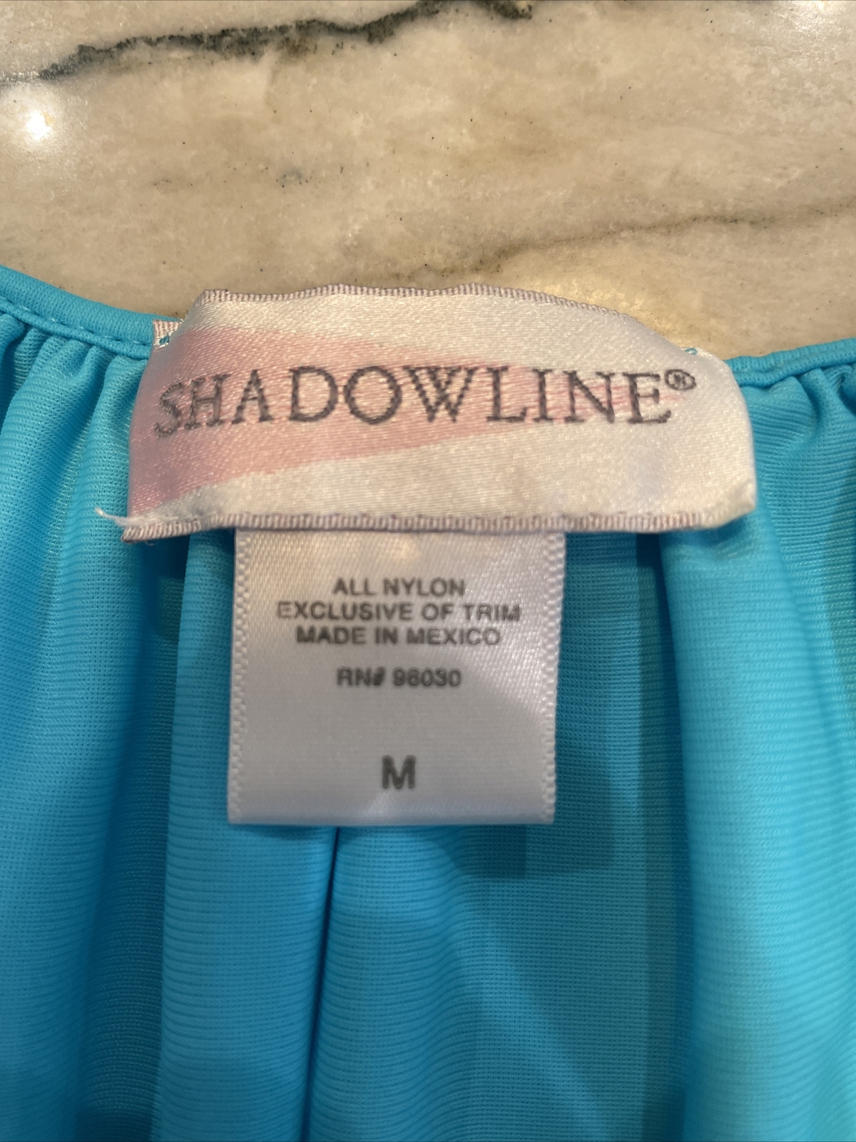 Shadowline Medium Nightgown Aqua Blue Nylon Floral Scalloped Rose Embroidered