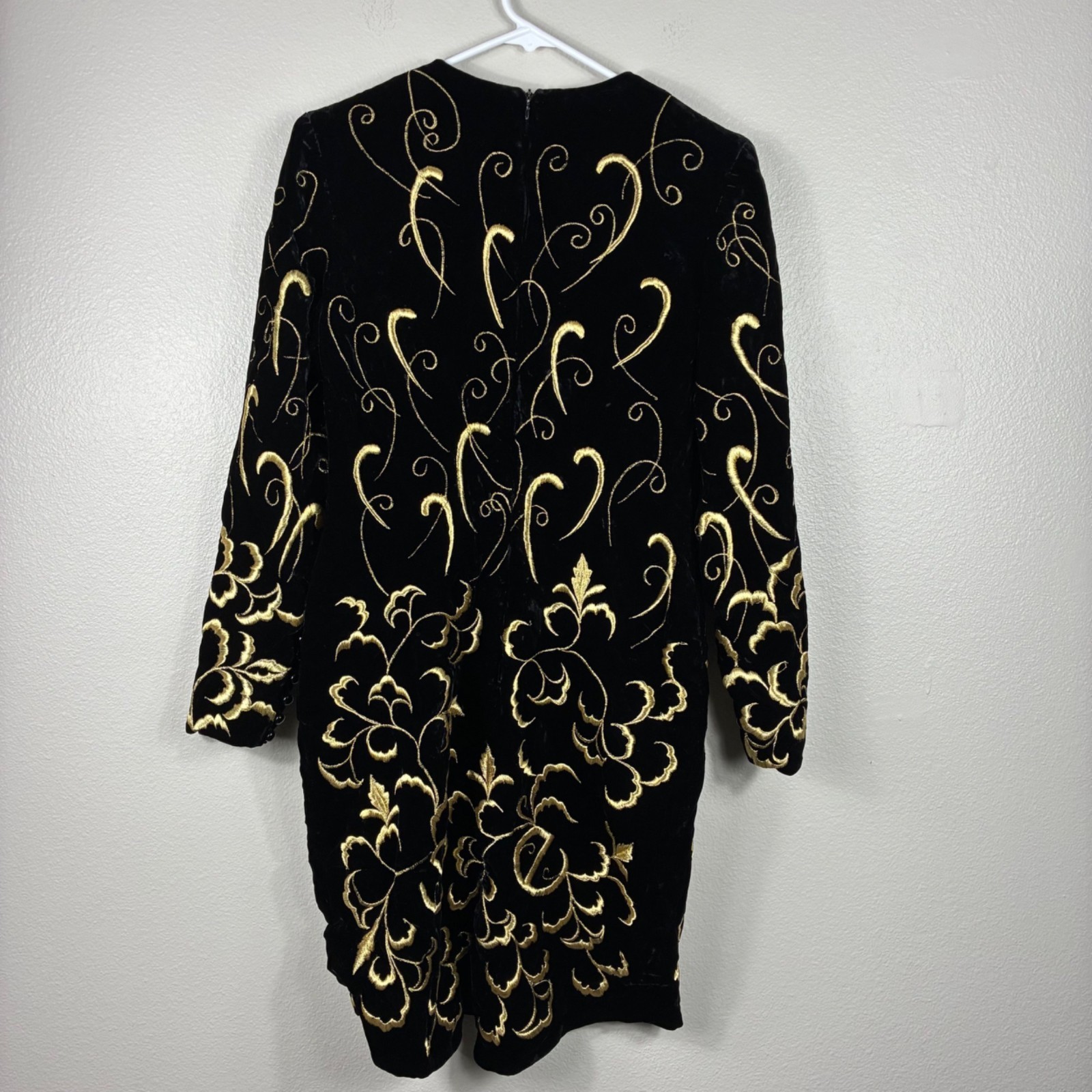 VTG 80s Laneyu Haute Couture Royal Quality Gold Embroidered Formal Dress Sz S