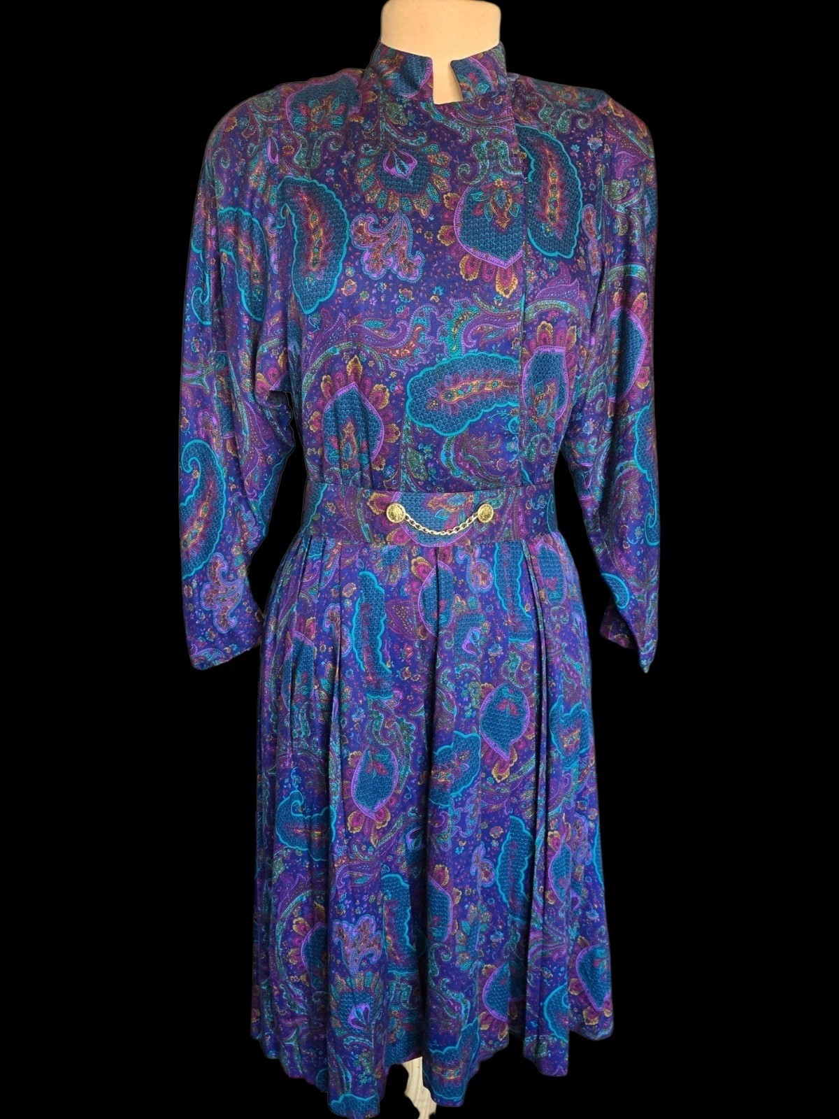 Vintage 80s Secretary Geek Long Sleeve Dress Sz 10
