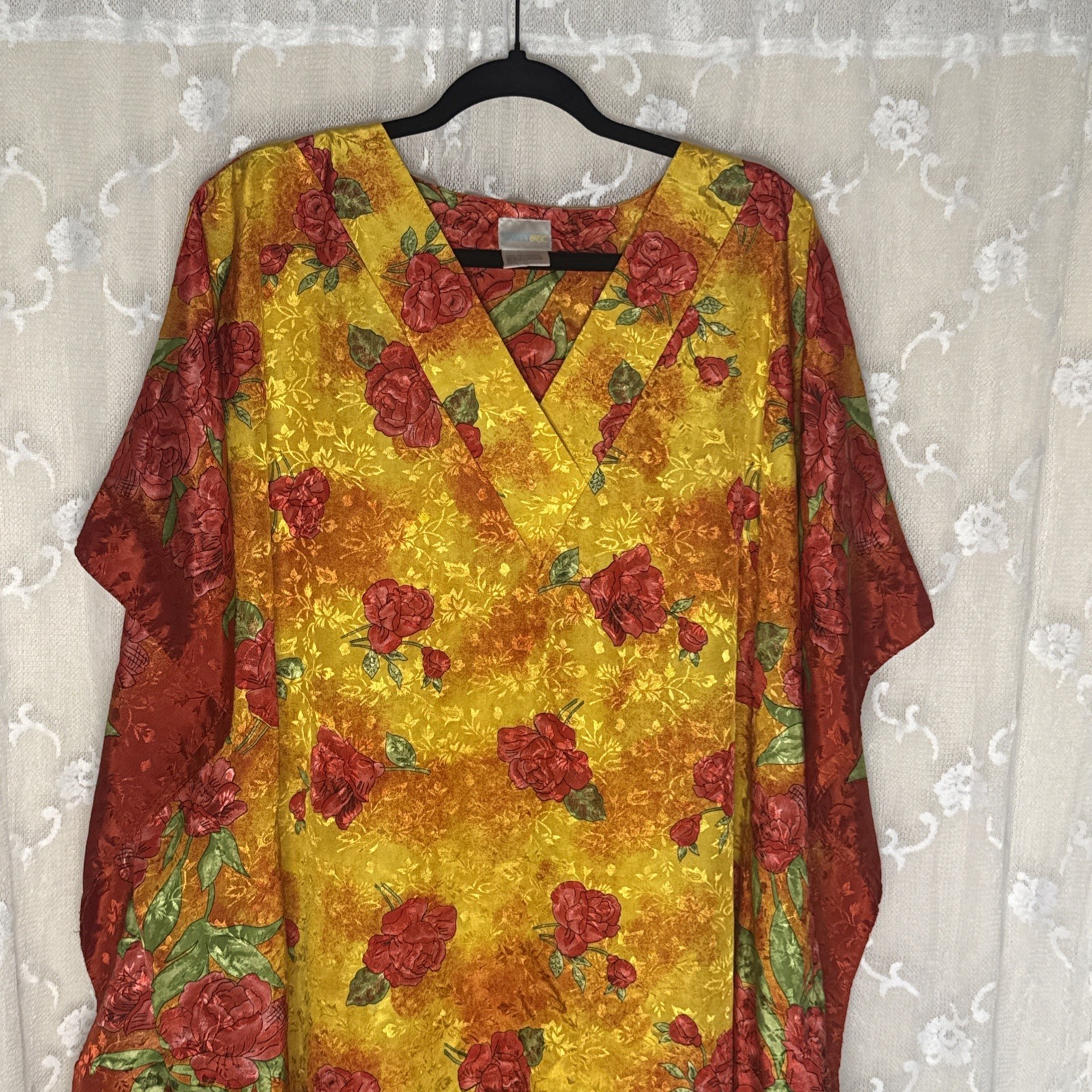 Vintage Simply Basic Multicolor Floral Jacquard One Size Pockets Muumuu Caftan