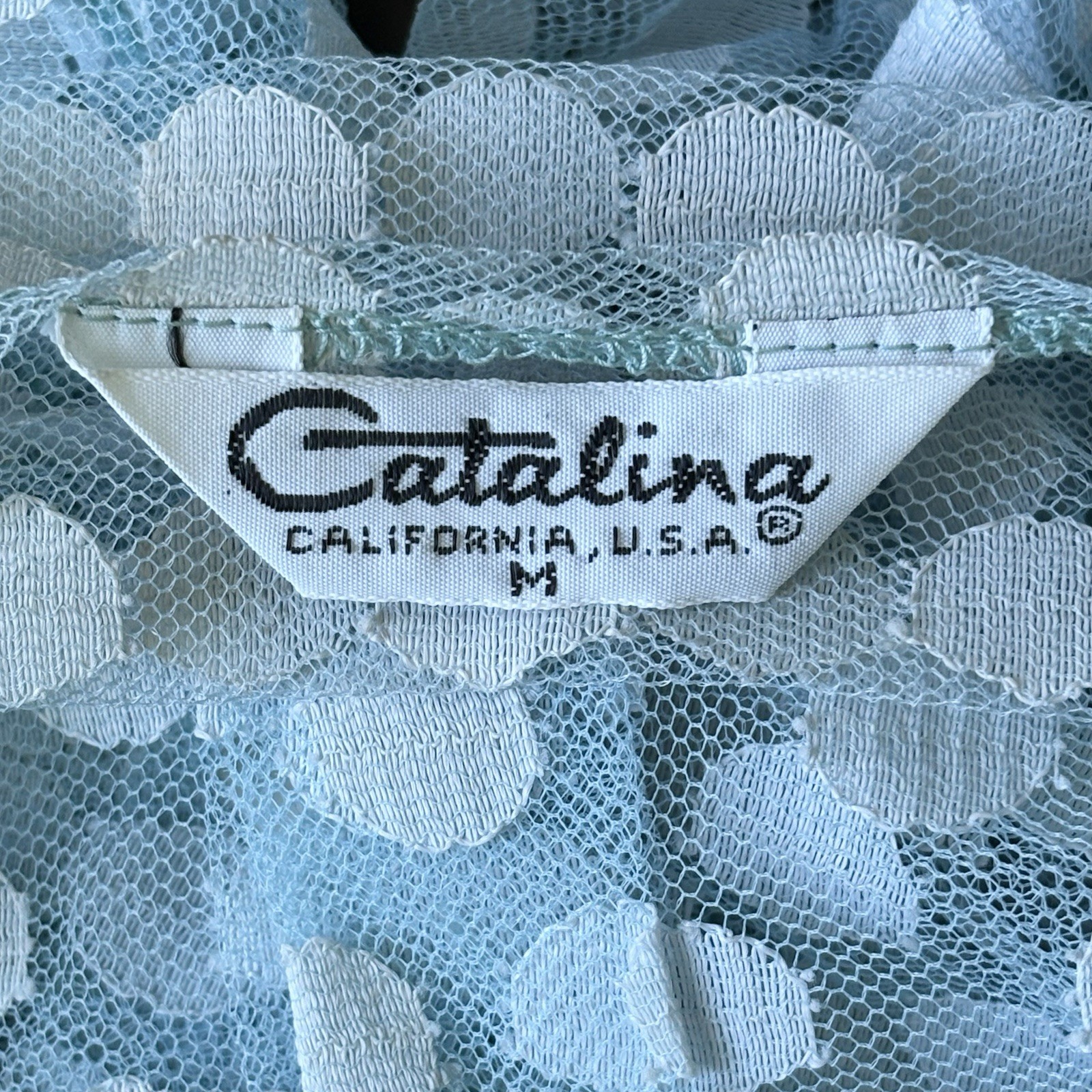 Vintage 60’s Catalina Baby Blue Mod Polkadot Lace Bell Slv Swimsuit Cover Up S/M