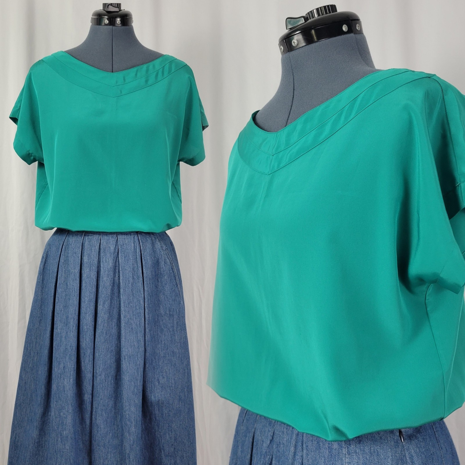 Vintage Rendezvous Teal Green Dropped Shoulder Blouse Size 10
