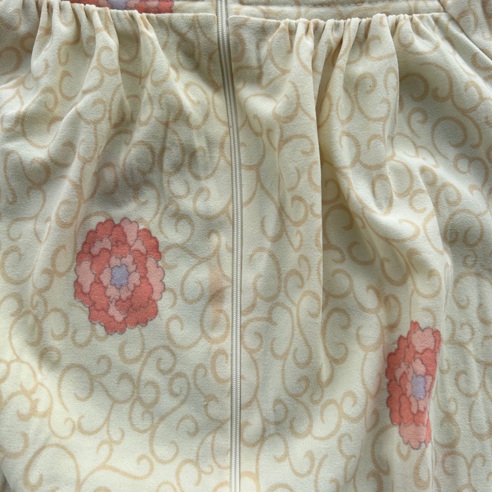 Sears Take-Along Maxi Lounger Dress Womens M Cream Floral Vintage 70s Zip Front