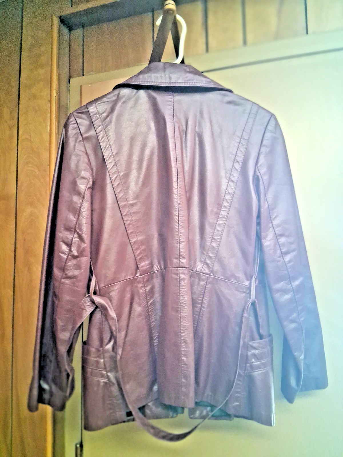 Vintage 1970s Burgundy Leather Blazer Jacket, Martingale Back, Retro Boho, Size