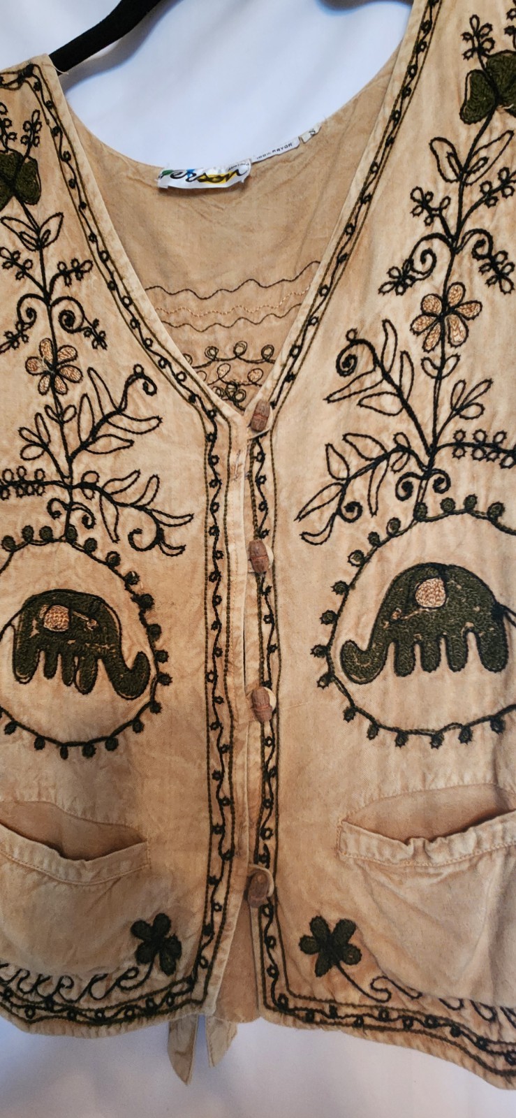Vintage Verson Made In Austria Elephant Embroidered Vest Boho/Folk Pristine Sz S