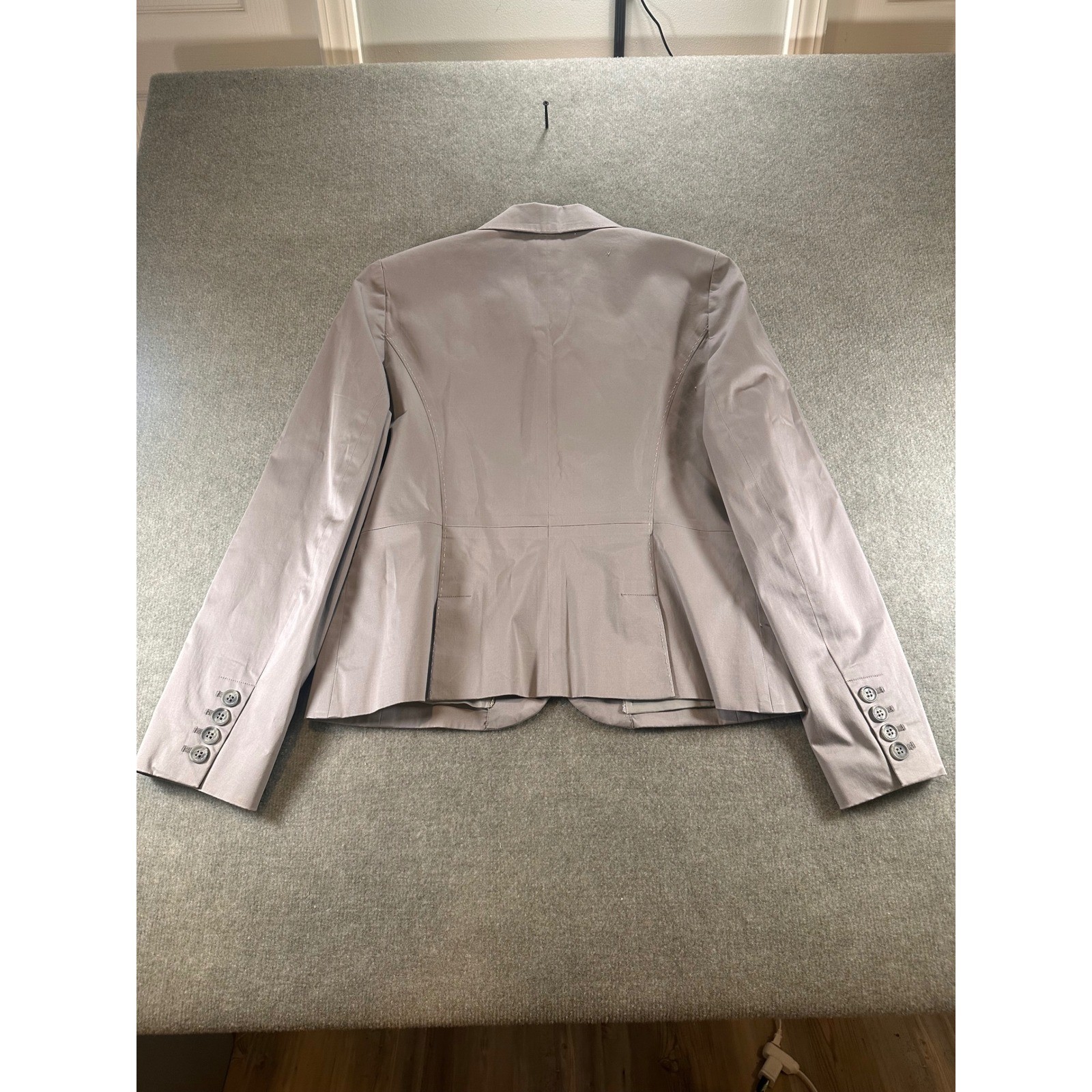 Ann Taylor Loft Womens Grey Three Button Blazer Jacket Size 14 Tailored Lined