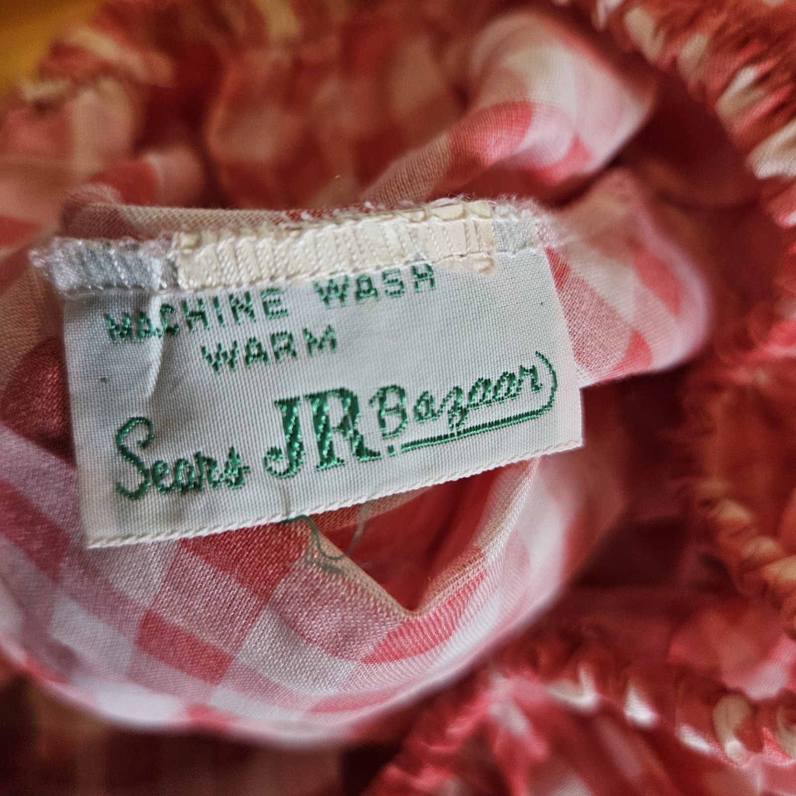 VTG 1970s Sears JR Bazaar Red/White Checker Gingham Off Shoulder Cotton Crop Top