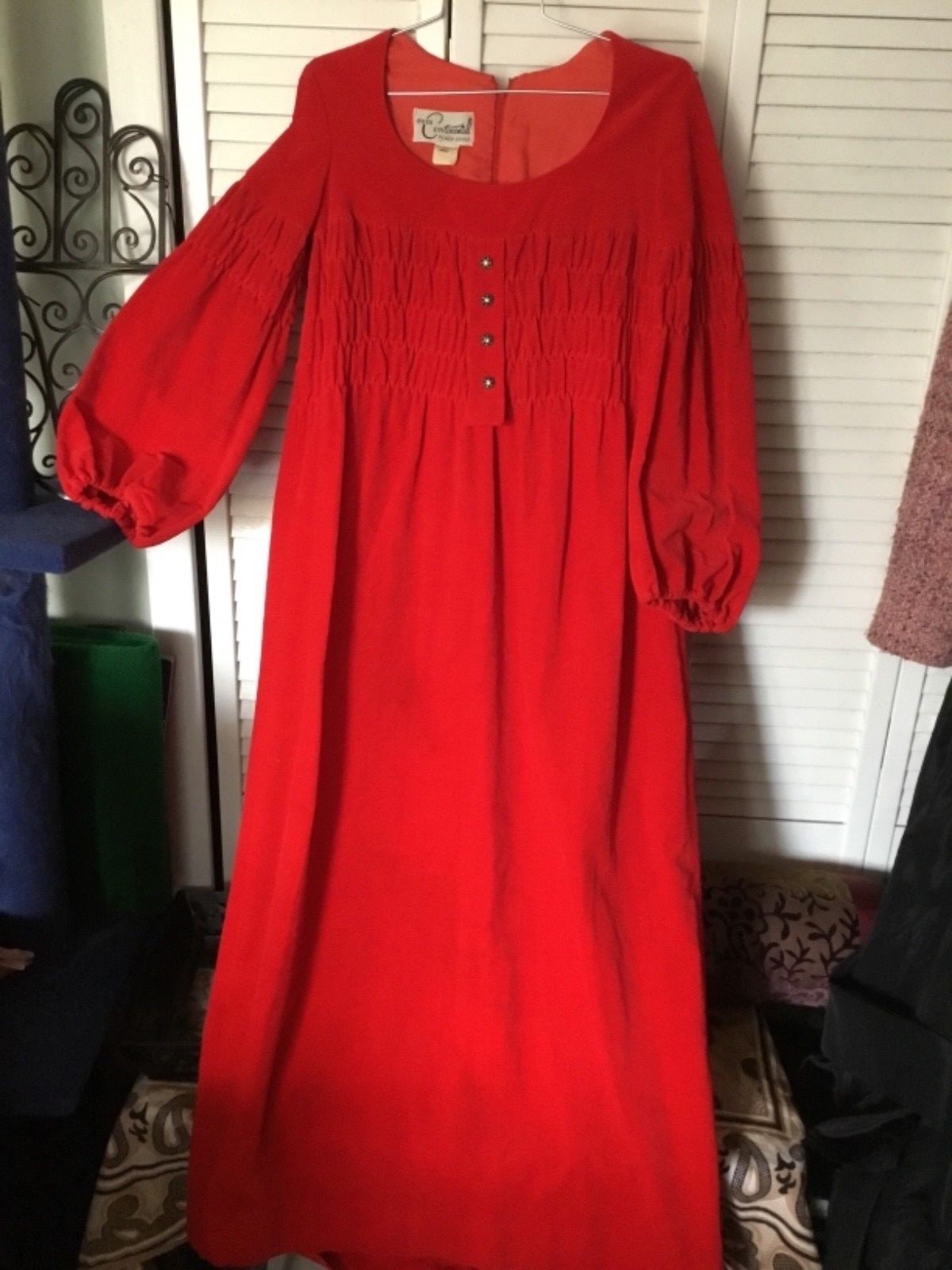 Vintage 60s MISS CONTINENTAL NED GOULD Cherry Red Velveteen COAT DRESS – S-M 6