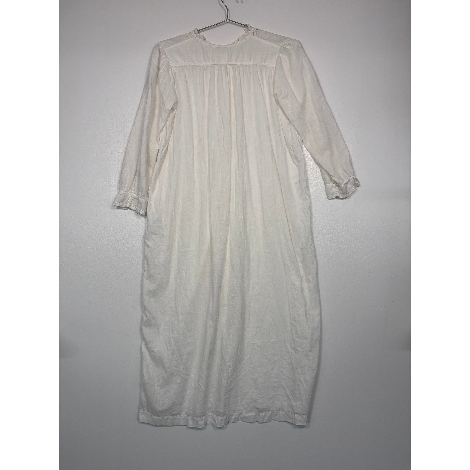 Unbranded Women Nightgown OS White Vintage Lace Pintuck LongSleeve Chemise Dress