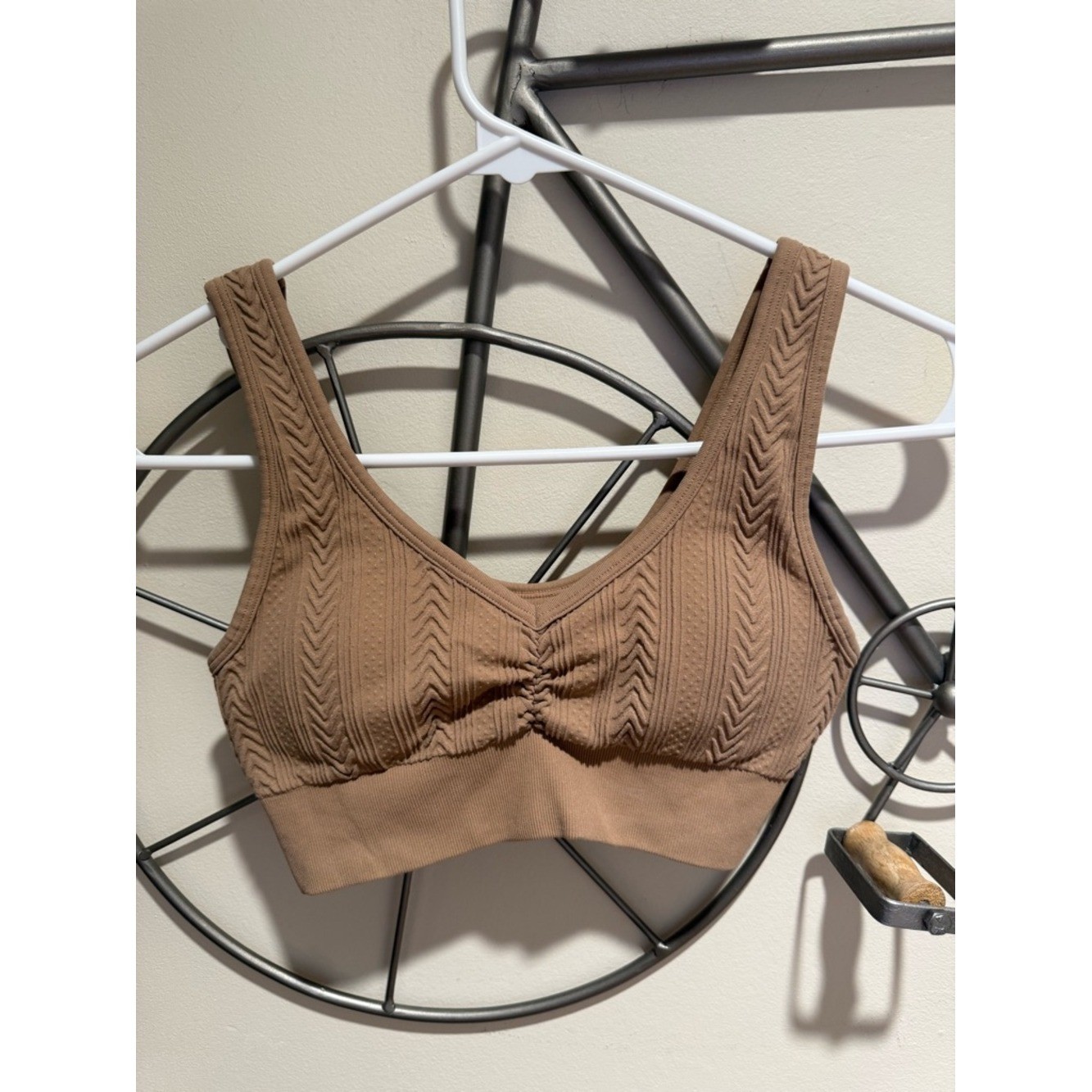 Aerie Seamless Padded Ribbed Scoop Bralette in Brown Size M