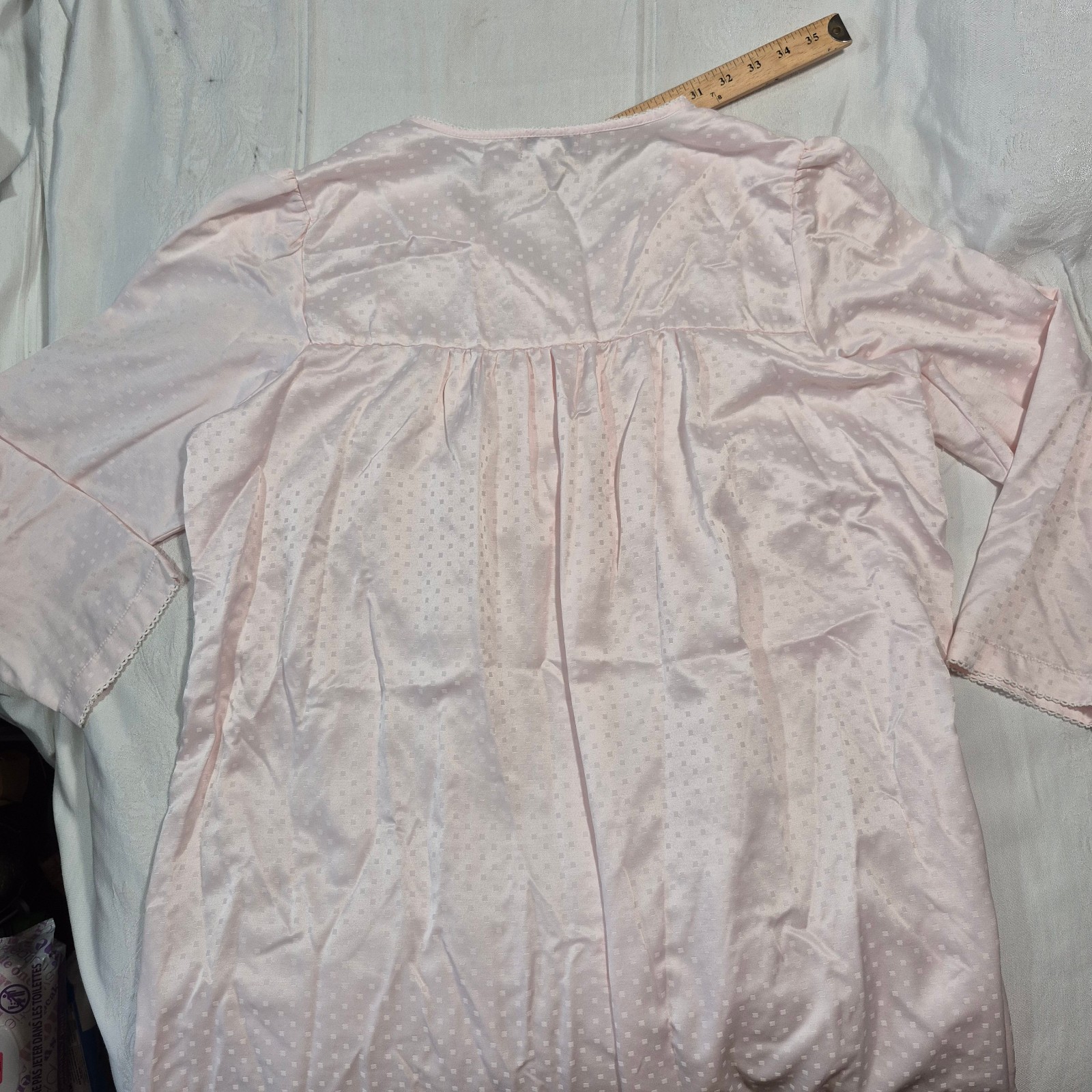 VTG Miss Elaine Pink Check Satin Nightgown Embroidered Floral Size L 90s