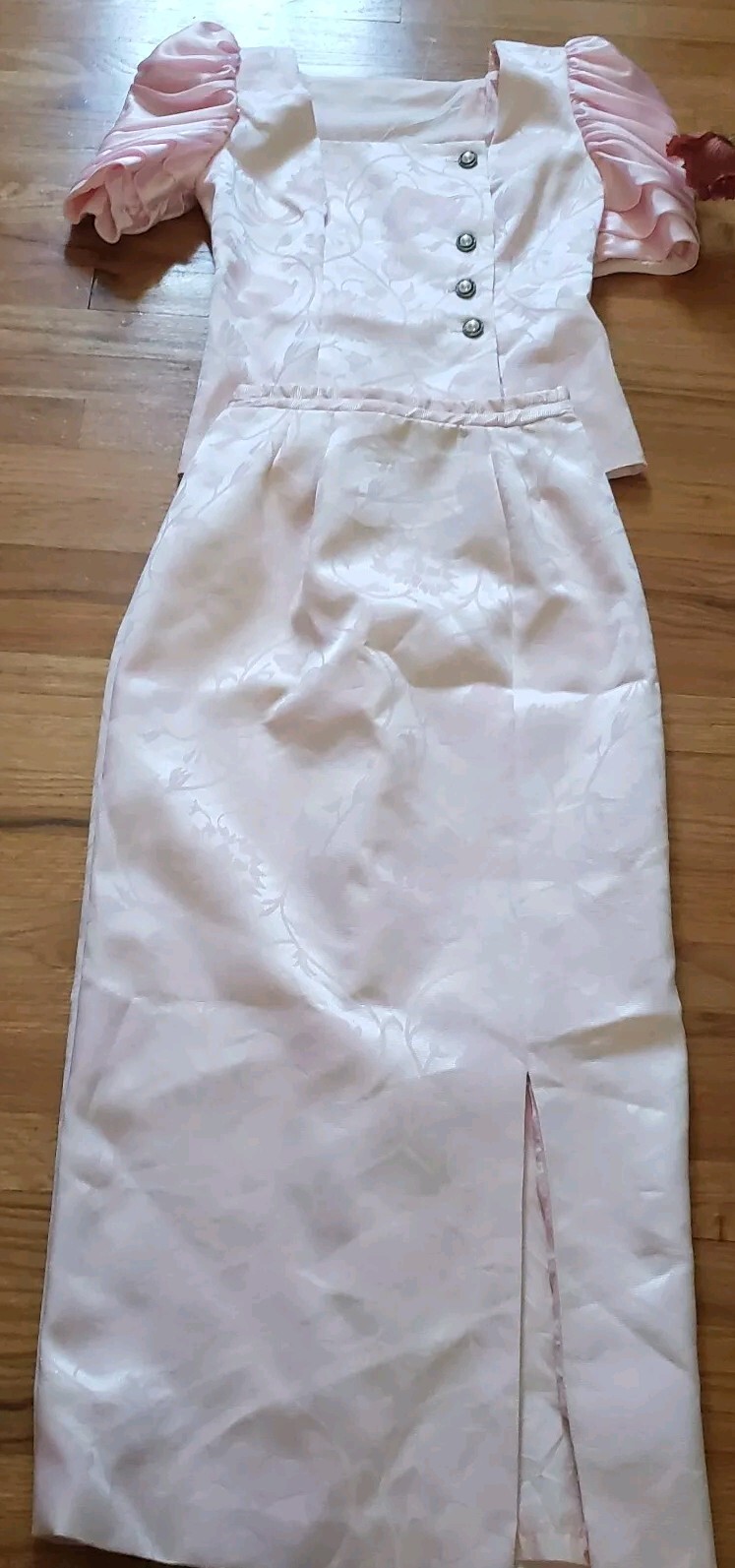 Vintage 1970&rsquo;s MISS ELLIETTE Pink Ruffle 2 Piece Dress Suit Size S/M