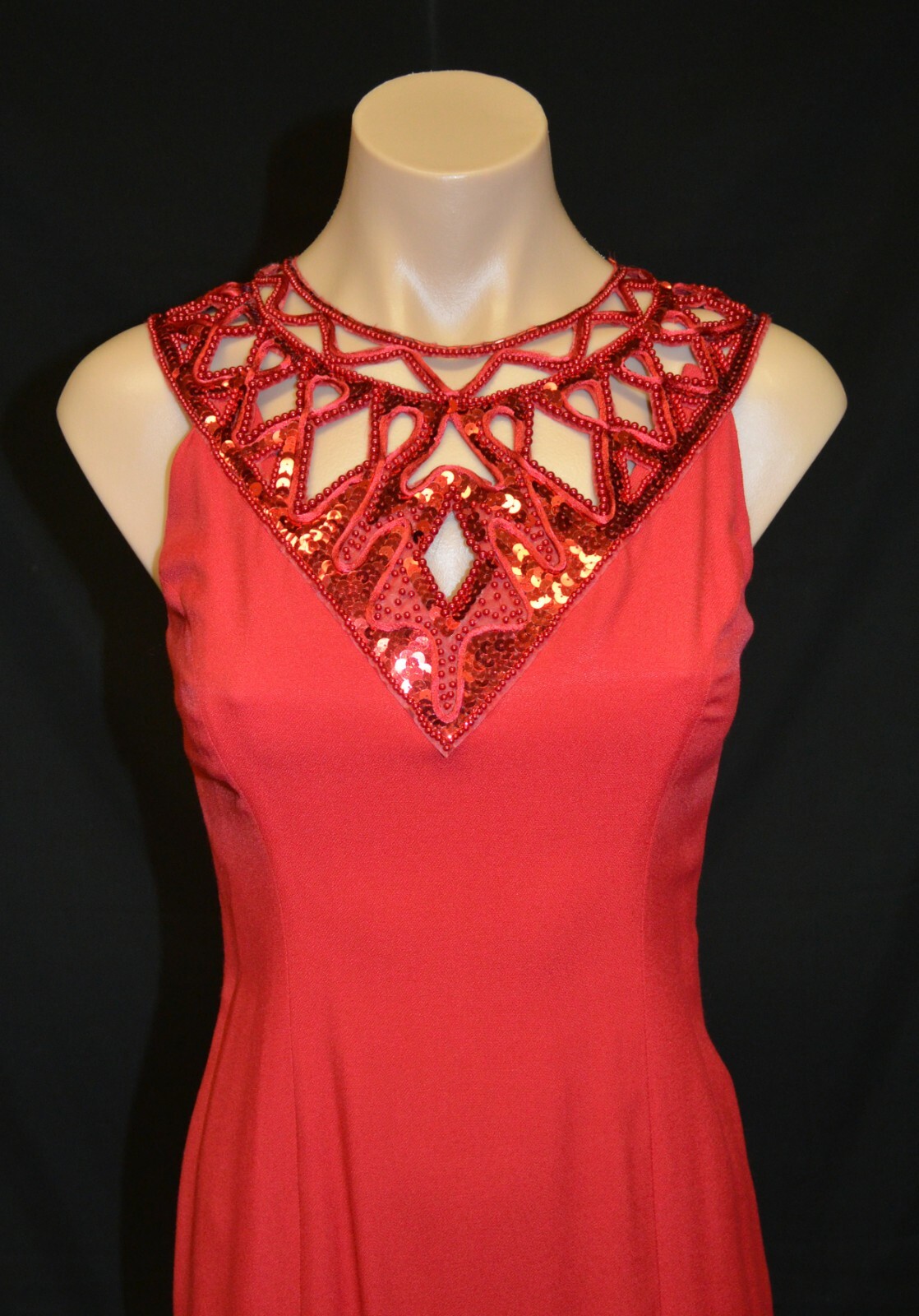 Flirtations Vintage 90s Red Sequin Beaded Wiggle Party Prom Dress sz 5/6