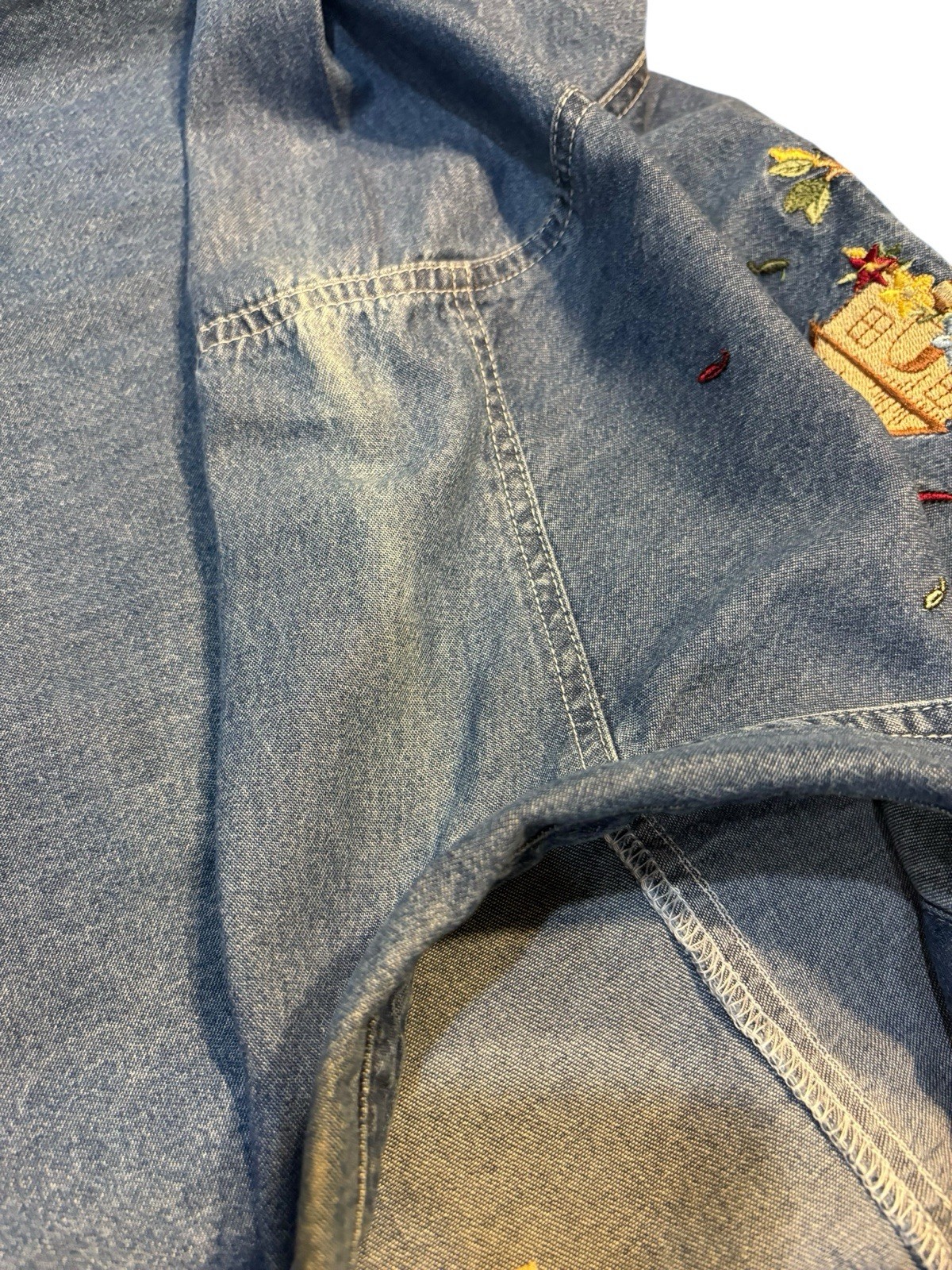 Vintage Just My Size 100% Cotton Denim Blouse 26W/28W Birds Flowers Cottagecore