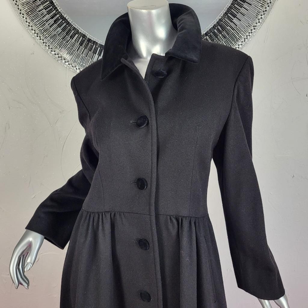 CLAUTE COUTURE~38/S/M~VINTAGE BLACK WOOL VELVET FULL LENGTH CAPE COAT TRENCH