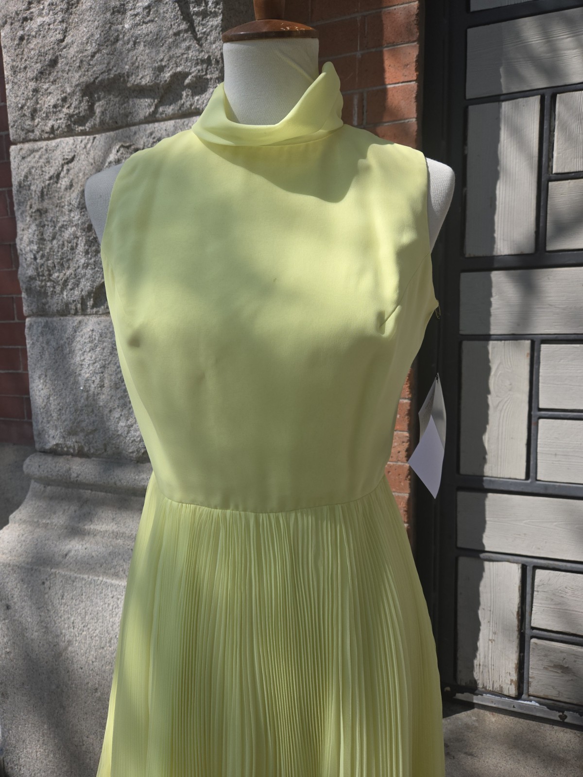 VTG 1960s Jack Bryan by Dupuis Daffodil Yellow Accordion Pleat Sleeveless Dress