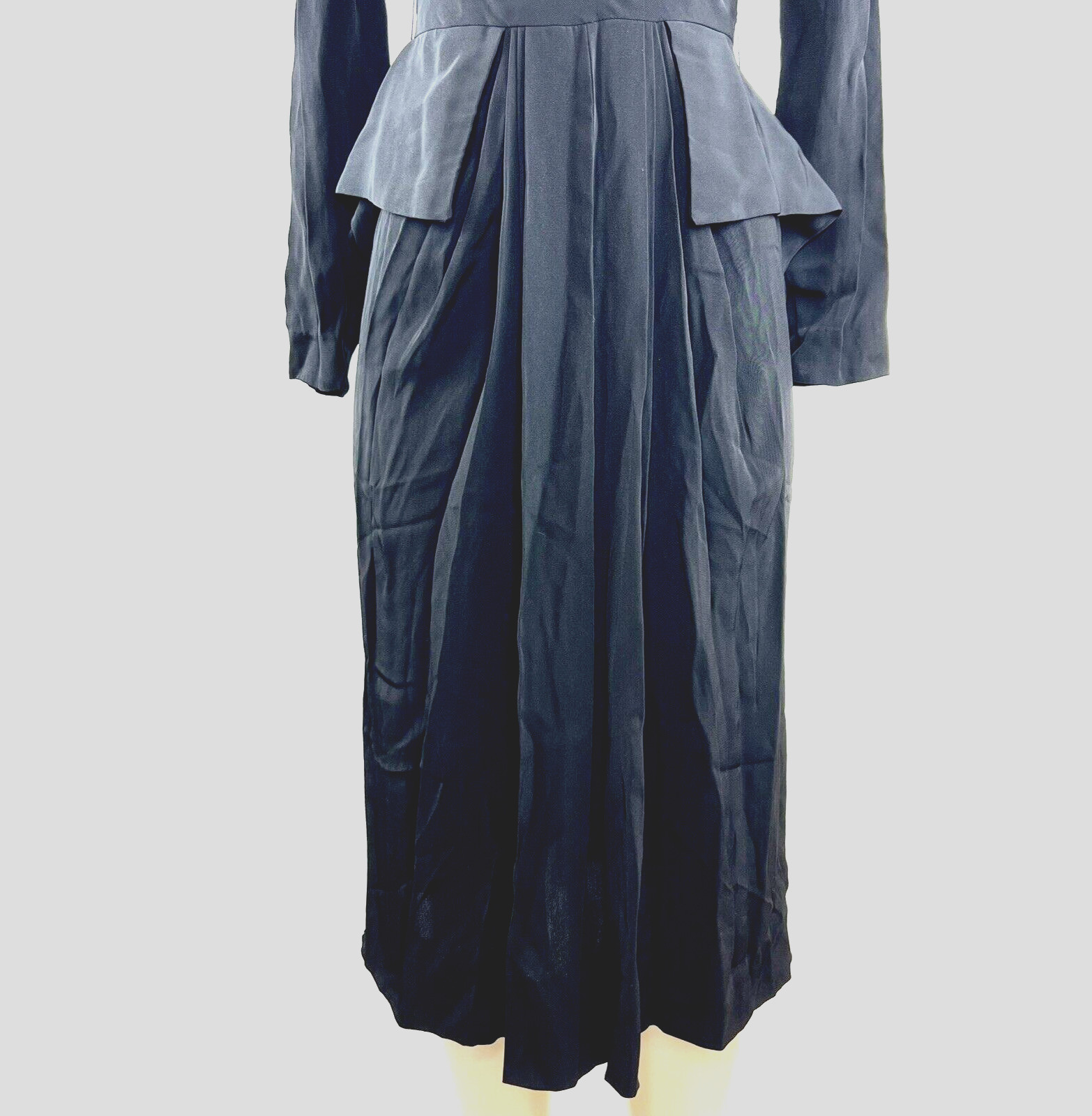 1940s Dress Solid Black Peplum Long Sleeve Knee Length Ben Lan Tag True Vintage