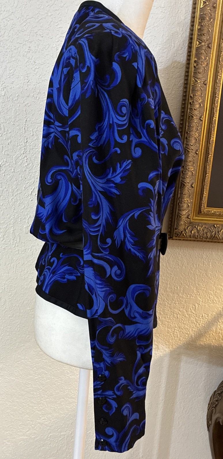VTG CARLISLE Jacket Silk Wool Blend Women’s Sz 8 Blue Black Lined 80s W/Belt