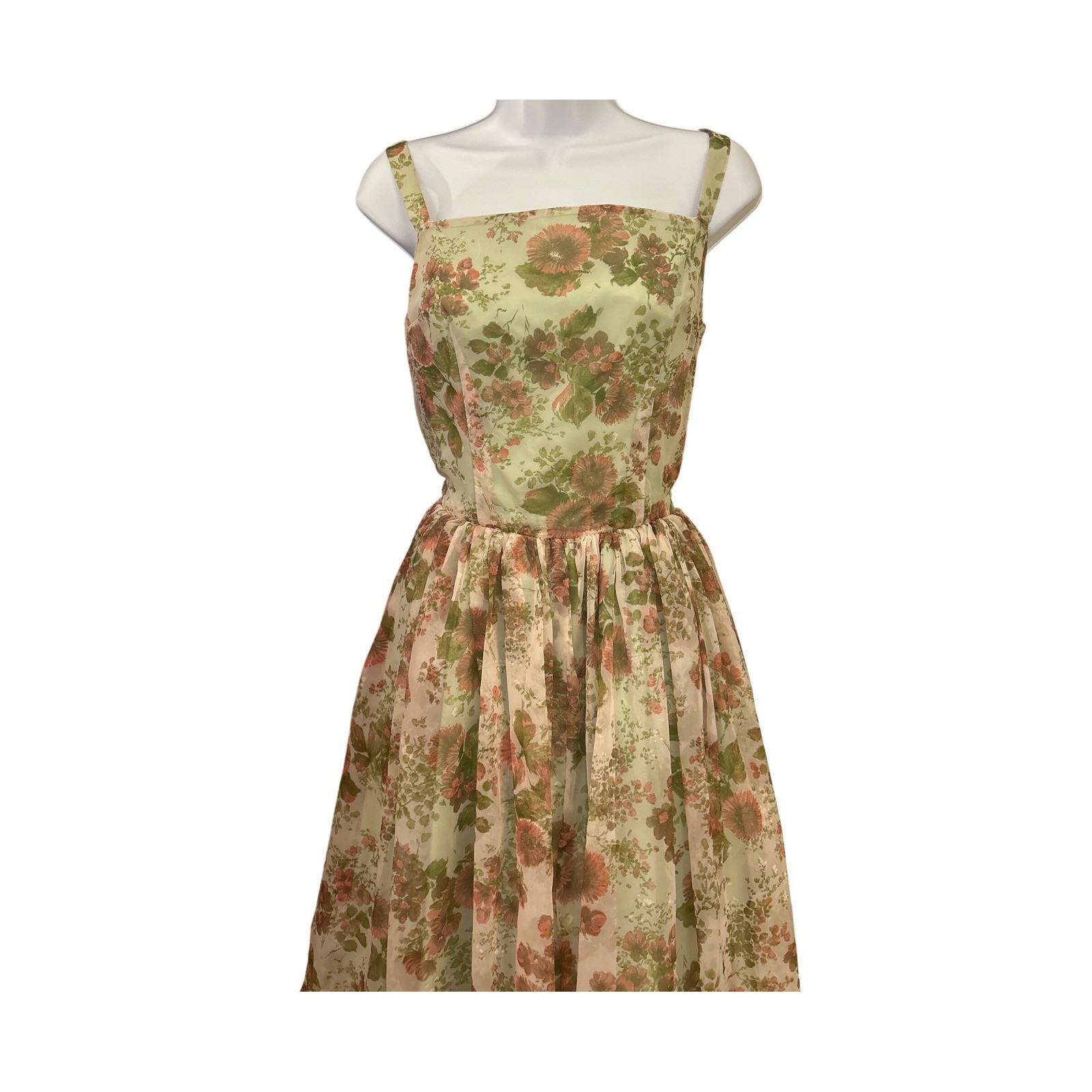 Vintage 1950s Floral Botanical Dress Garden Cottagecore Fit Flare Fairy Ethereal