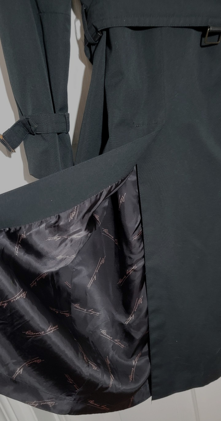 80s VTG Etienne Aigner Black Double Breasted Long Trench Coat Belted Pockets 8