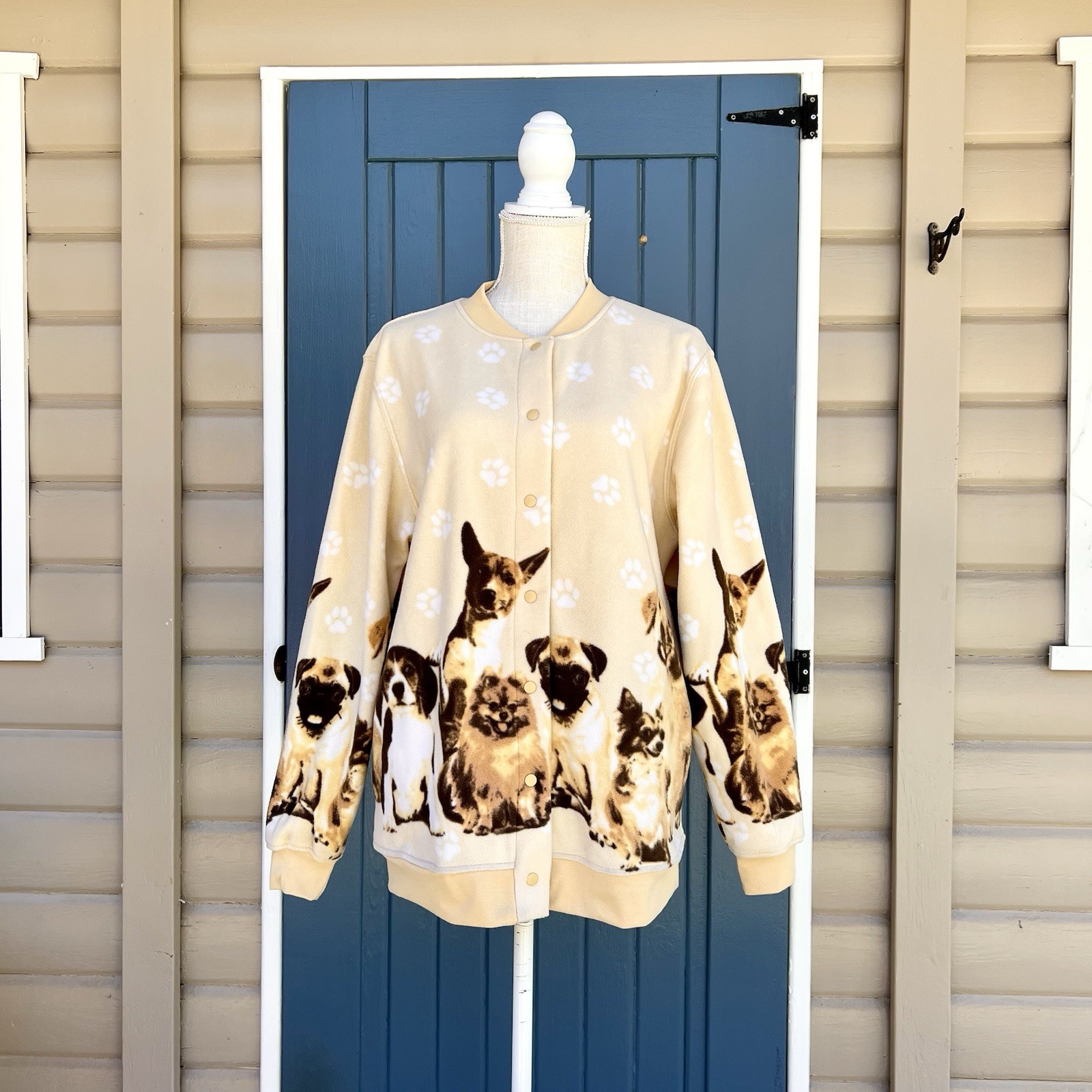 Vintage Blair Button Jacket Fleece Dogs Puppies Full Zip Sweater Women&rsquo;s Size M