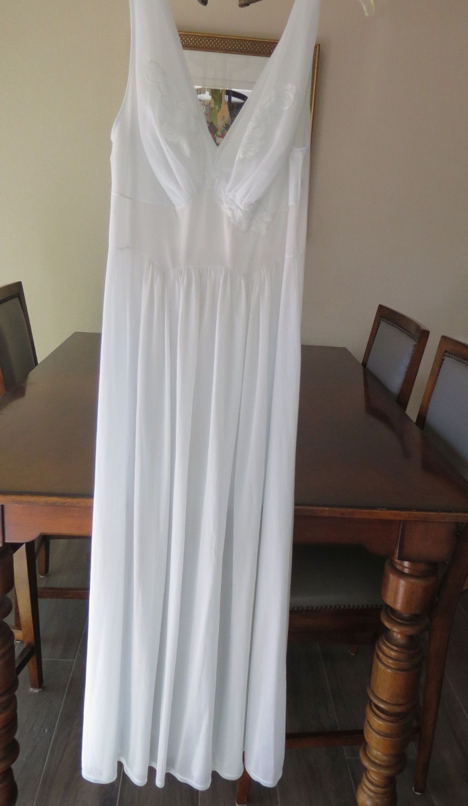 VTG Vanity Fair Sheer Chiffon Negligee Nightgown Blue Lace Bust Sz 36 Tricot