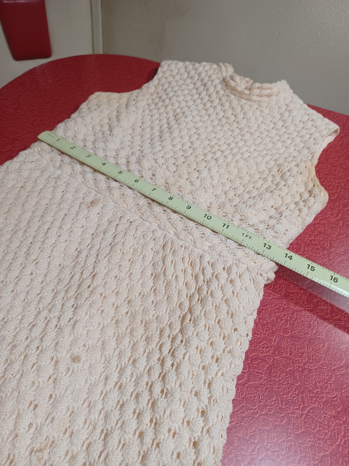 VTG Mid-century 1960s / 1970s Mod Crochet Sleeveless Mini Dress Groovy Ivory S