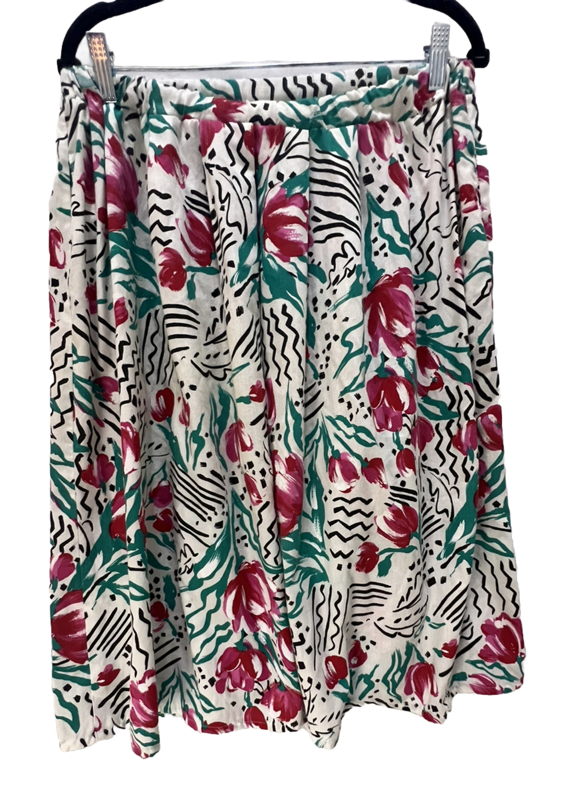 sears skirt 80s-90s era pink and red flowers with fun design on white