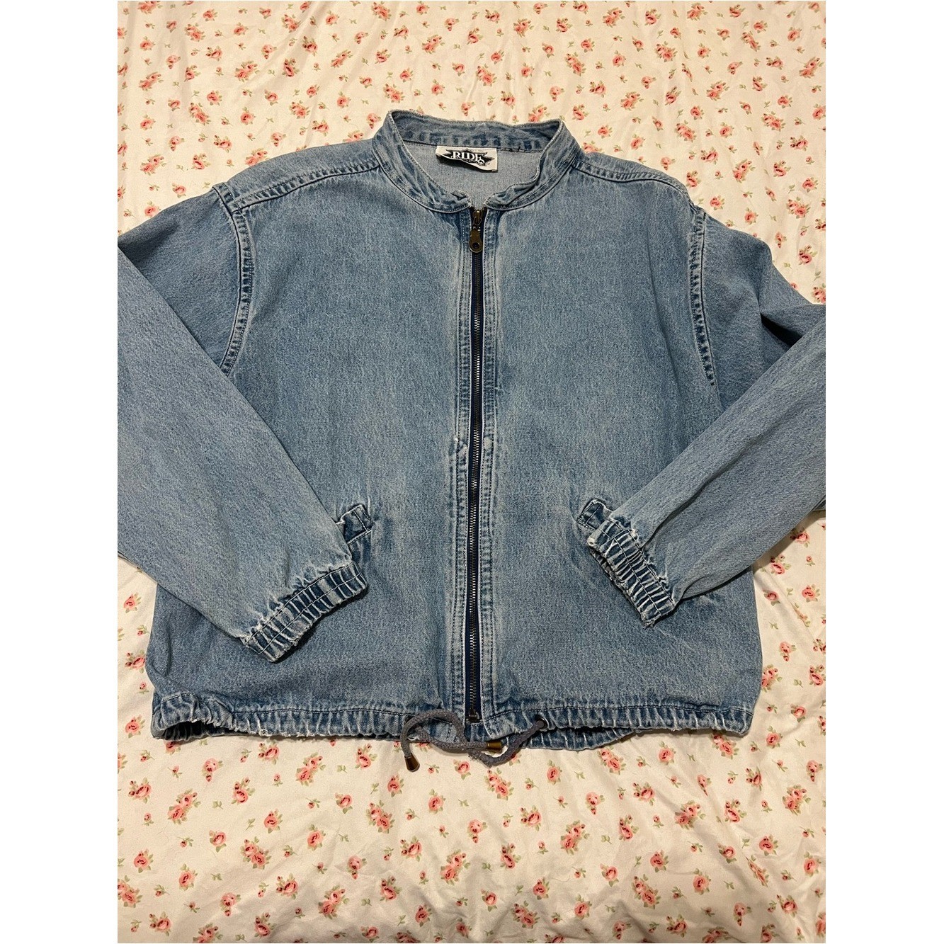 vintage light blue denim bomber jacket
