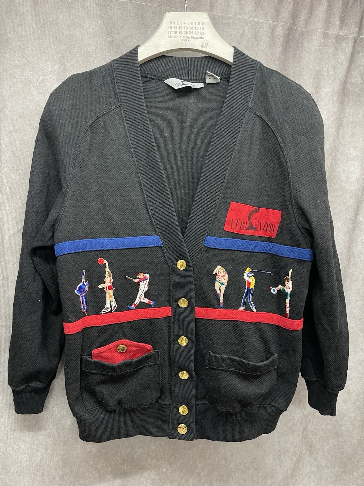 Vintage Vedo Verde Folk Art Sports Cardigan Women&rsquo;s Hand Knit Colonial Art Deco