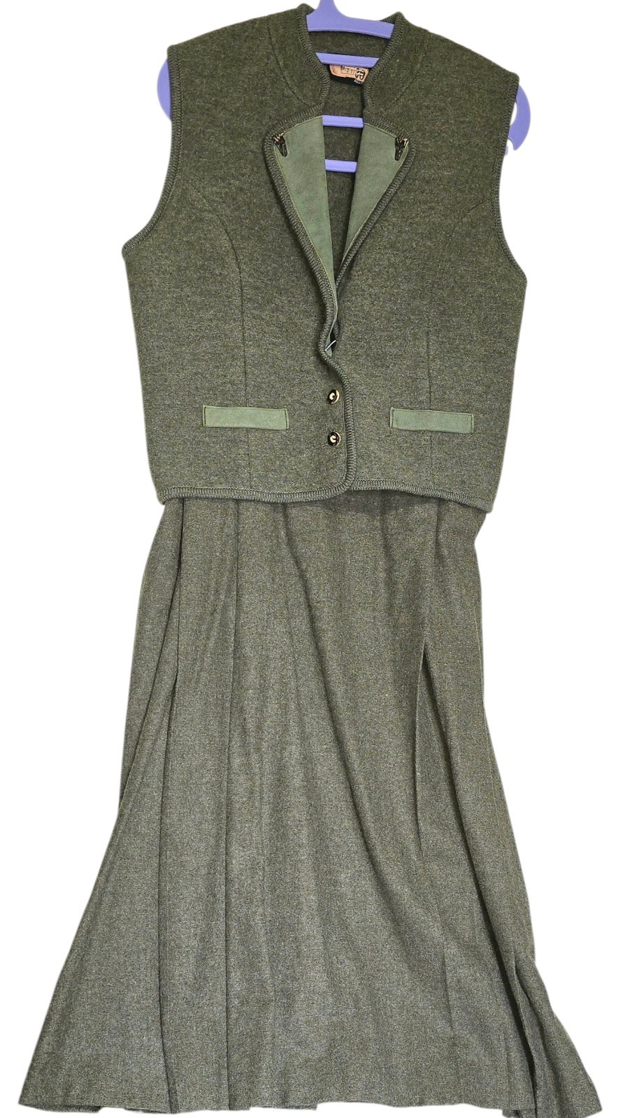 RARE 60s Sigi Scheiber Tyrol Austrian Wool Vest Skirt Trachten Outfit Size 12