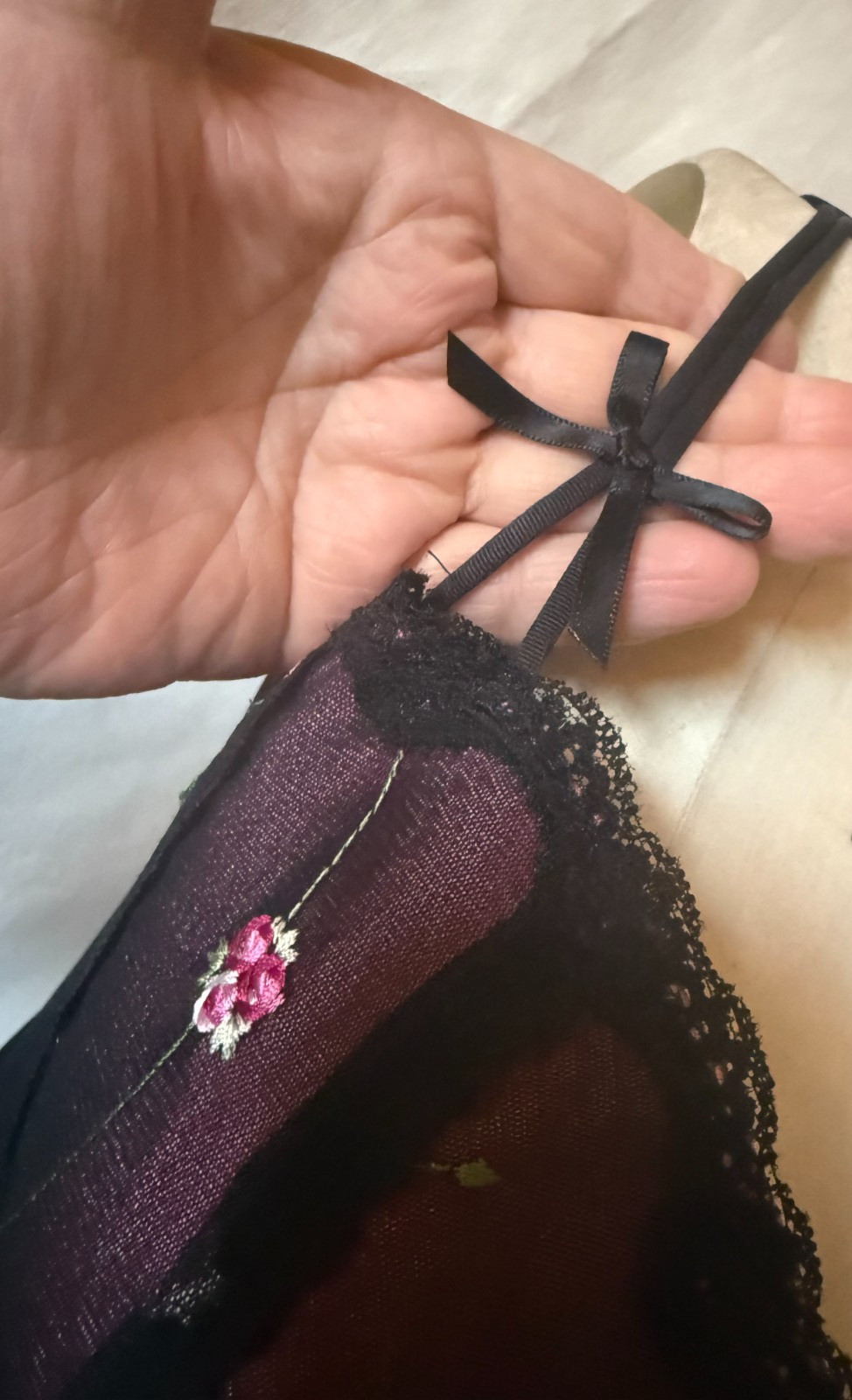 LACE FRONT CORSET BUSTIER « ENCHANTED » SHEER BLACK NYLON w EMBROIDERED CUPS 42DD
