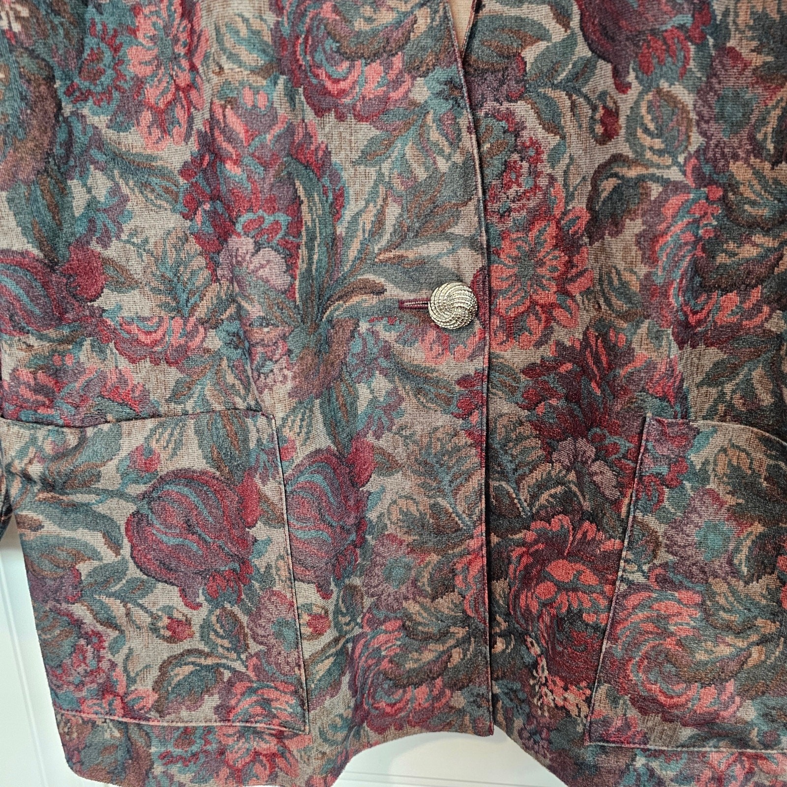 Vintage Floral Blazer Womens XL Purple Cottage Preppy 90s Whimsygoth Glam Retro