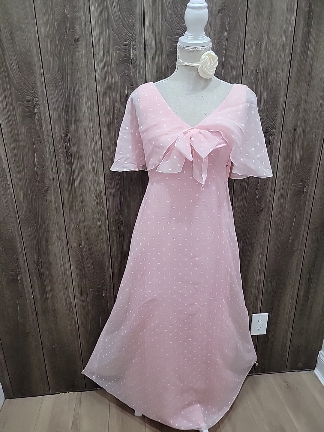 VTG House Of Bianchi Polka Dots/Cape Sleeve Maxi dress /Renaissance Style As Is